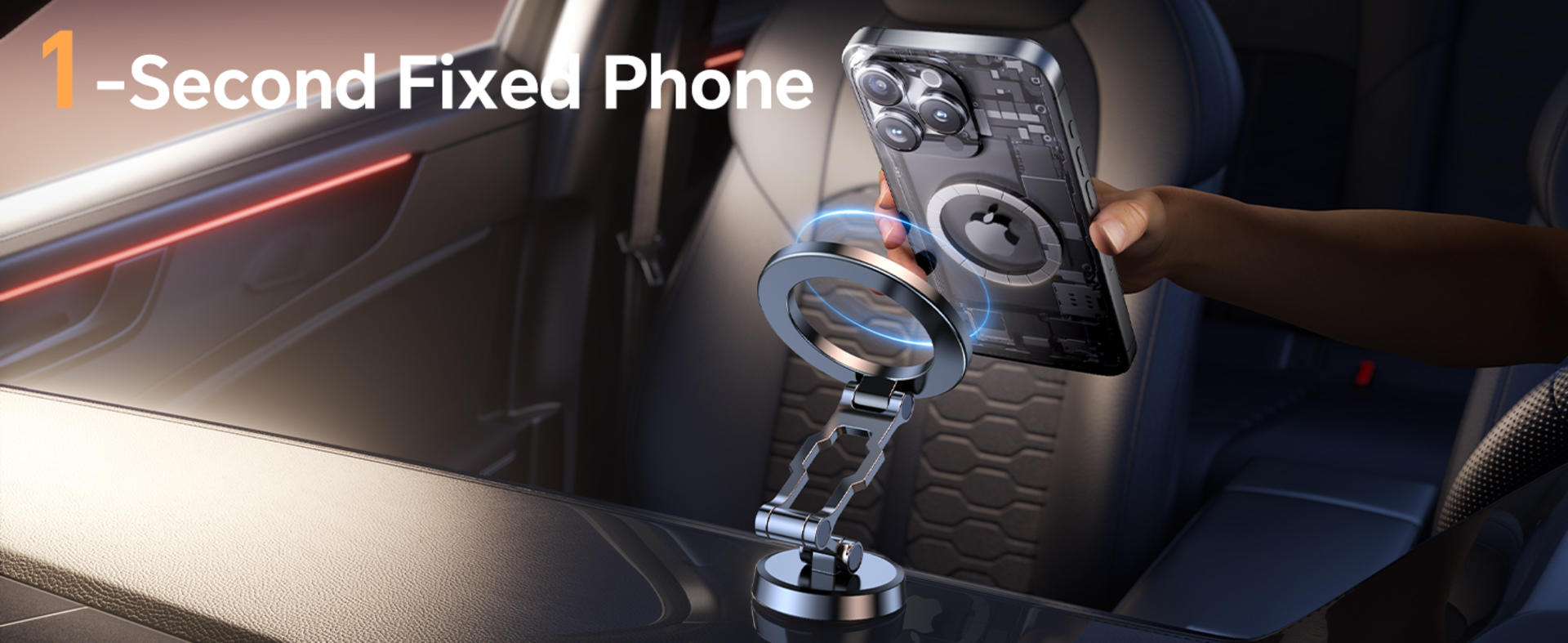 All-Metal Tri-Fold Magnetic Car Phone Mount with 360° Rotation and 20 Strong Magnets detail 5