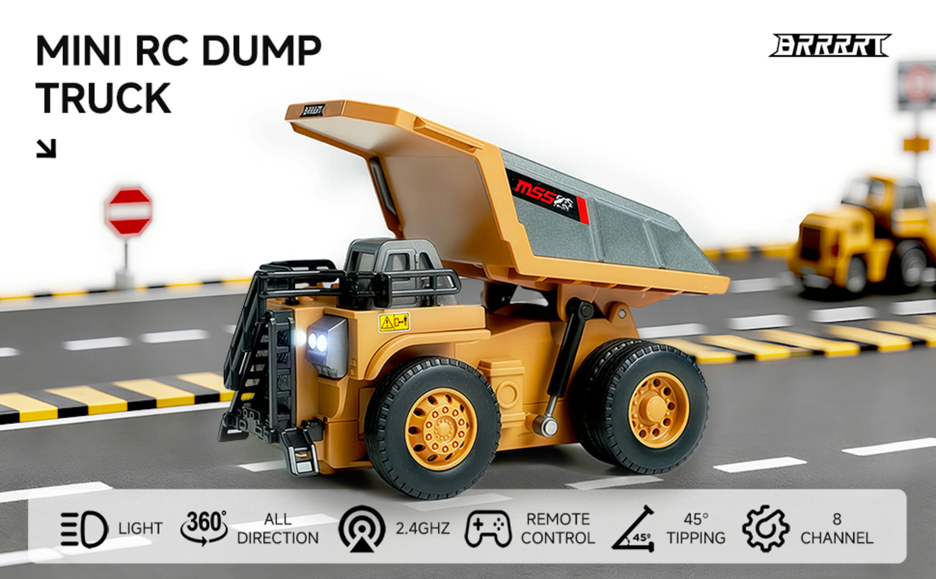 1/64 Mini RC Dump Truck with Metal Bed, 8-Channel Remote Control Construction Vehicle detail 1