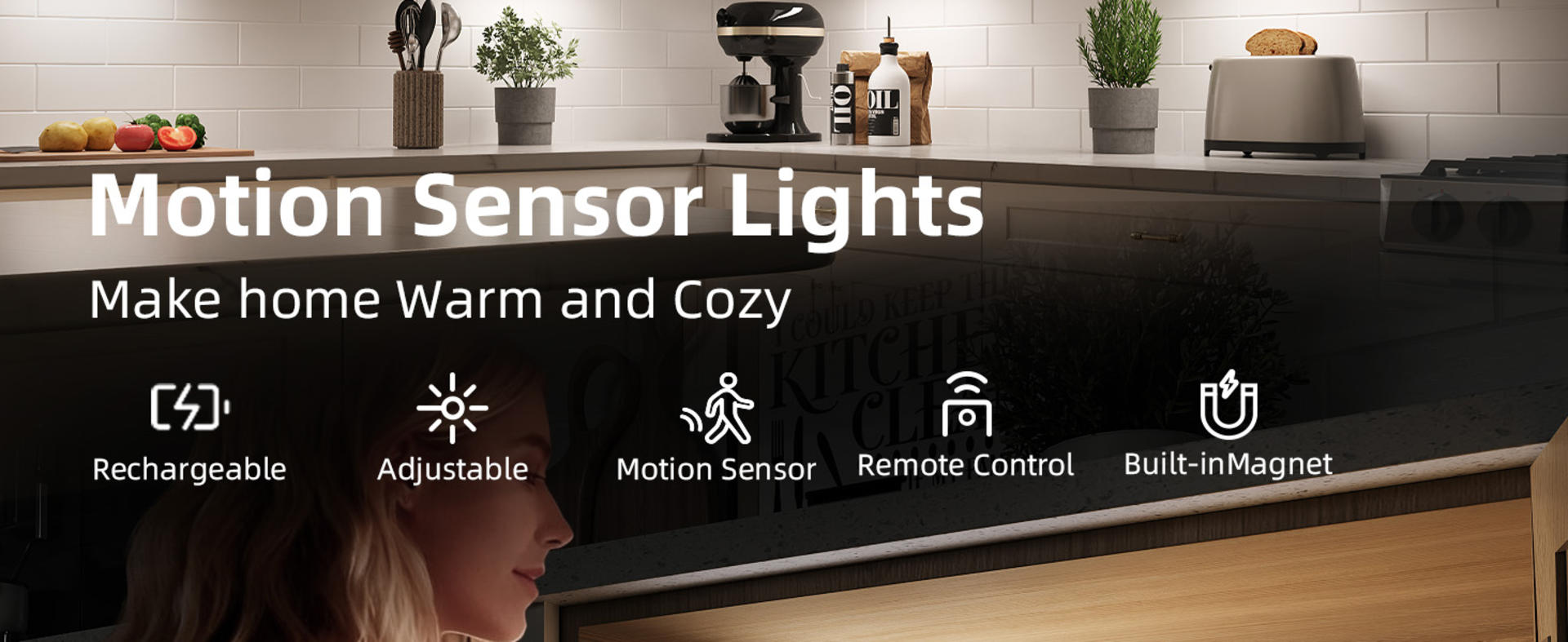 5 Pack Rechargeable Motion Sensor LED Lights, Wireless Dimmable Under Cabinet Lighting with Remote detail 2