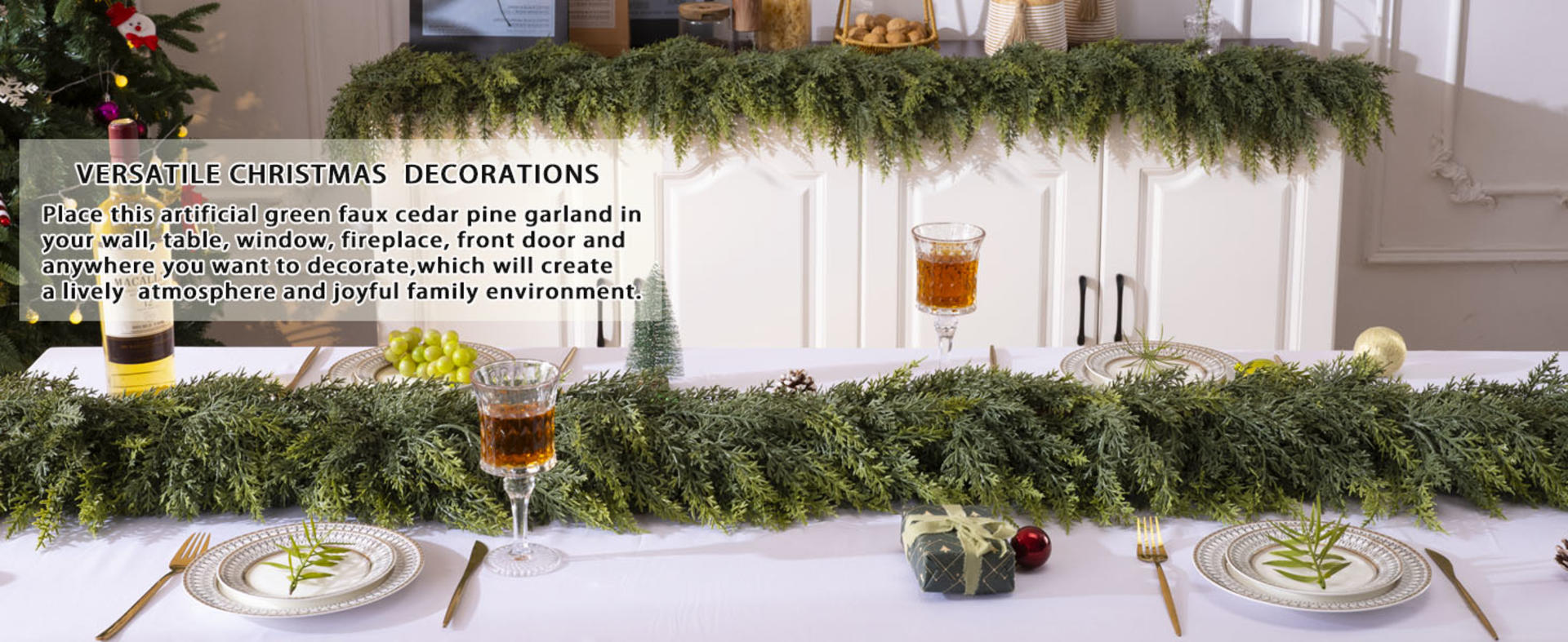 9ft Artificial Cedar Garland with Realistic Pine Look for Indoor Outdoor Christmas Decor detail 3