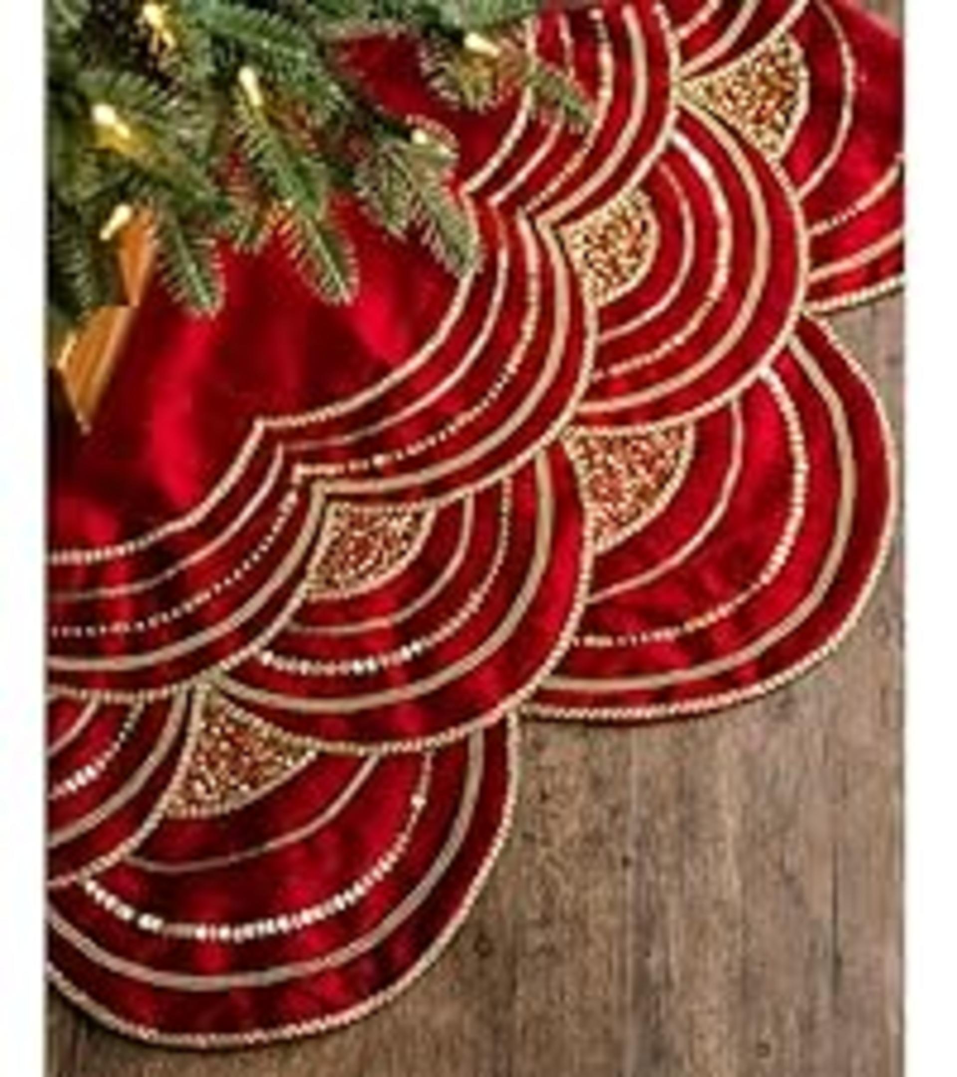Christmas Tree Skirt 60" - Beaded Luxury Design with Scalloped Edges | Holiday Decor detail 9