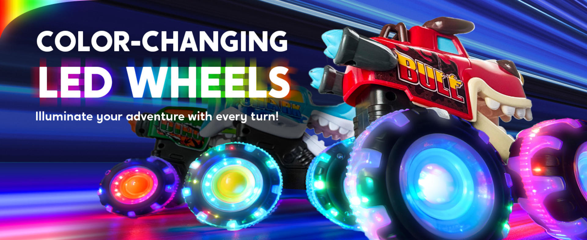 3-Pack Motion Activated Light Up Monster Trucks with LED Wheels - Press & Go Dinosaur Toy Cars detail 4