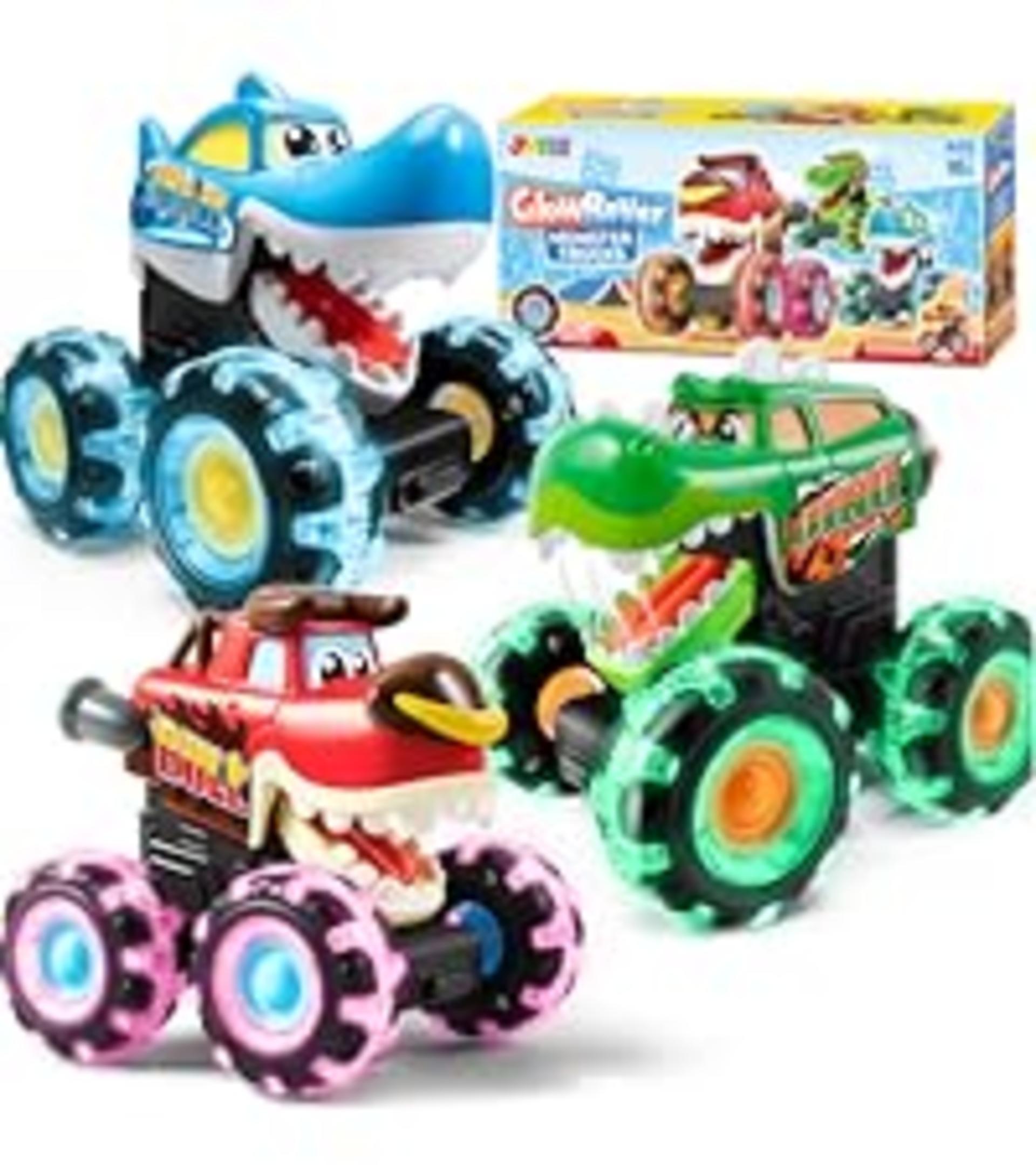3-Pack Motion Activated Light Up Monster Trucks with LED Wheels - Press & Go Dinosaur Toy Cars detail 7