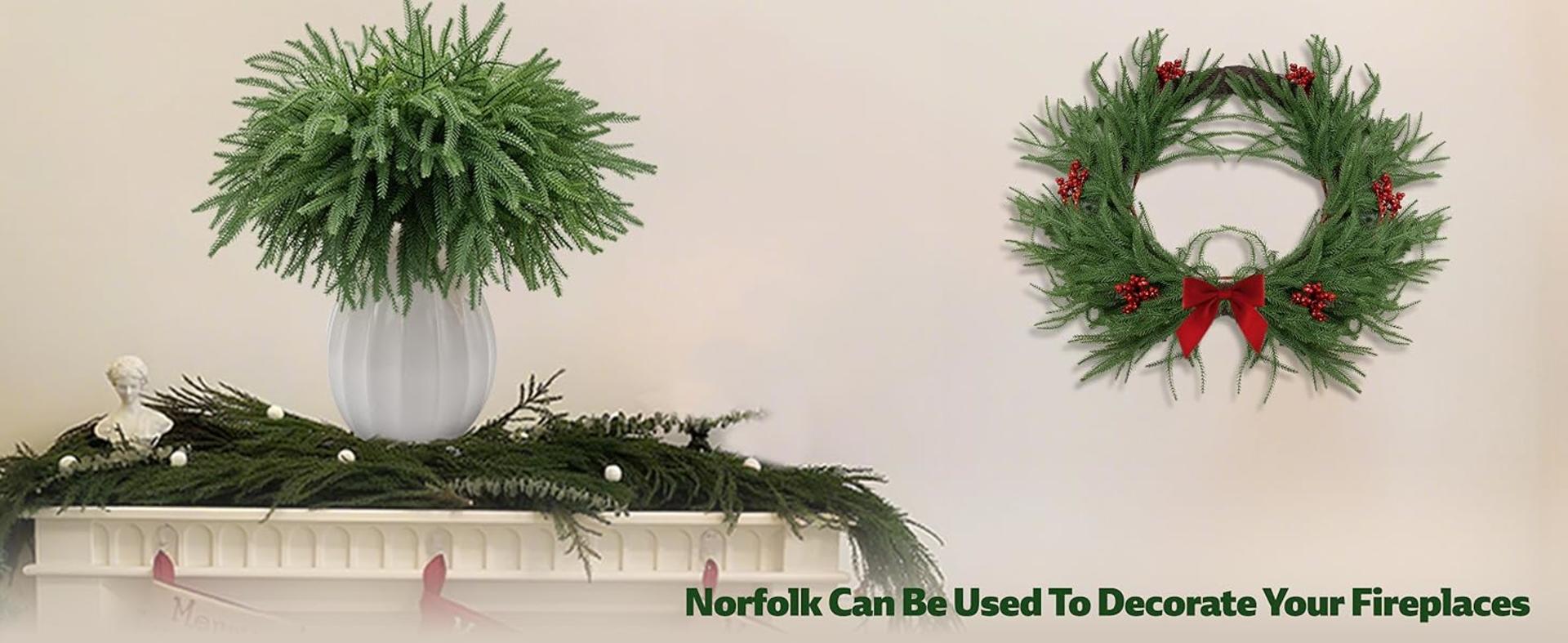 12 Pcs Real Touch Norfolk Pine Branches, 18" Artificial Greenery Stems for Christmas Decor detail 4