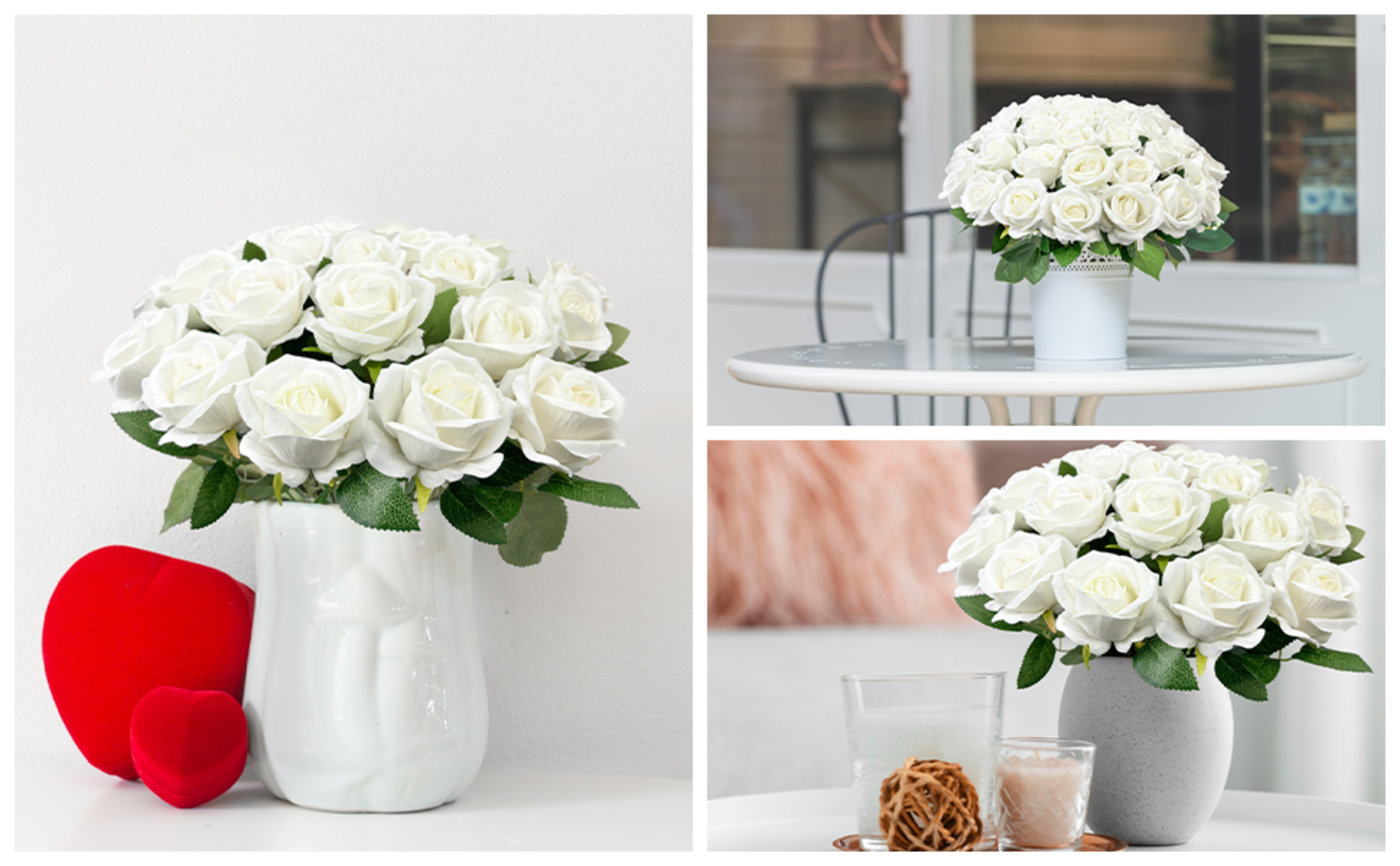 50-Pack Artificial Velvet Silk White Roses with Long Stems for Wedding & Home Decor detail 1