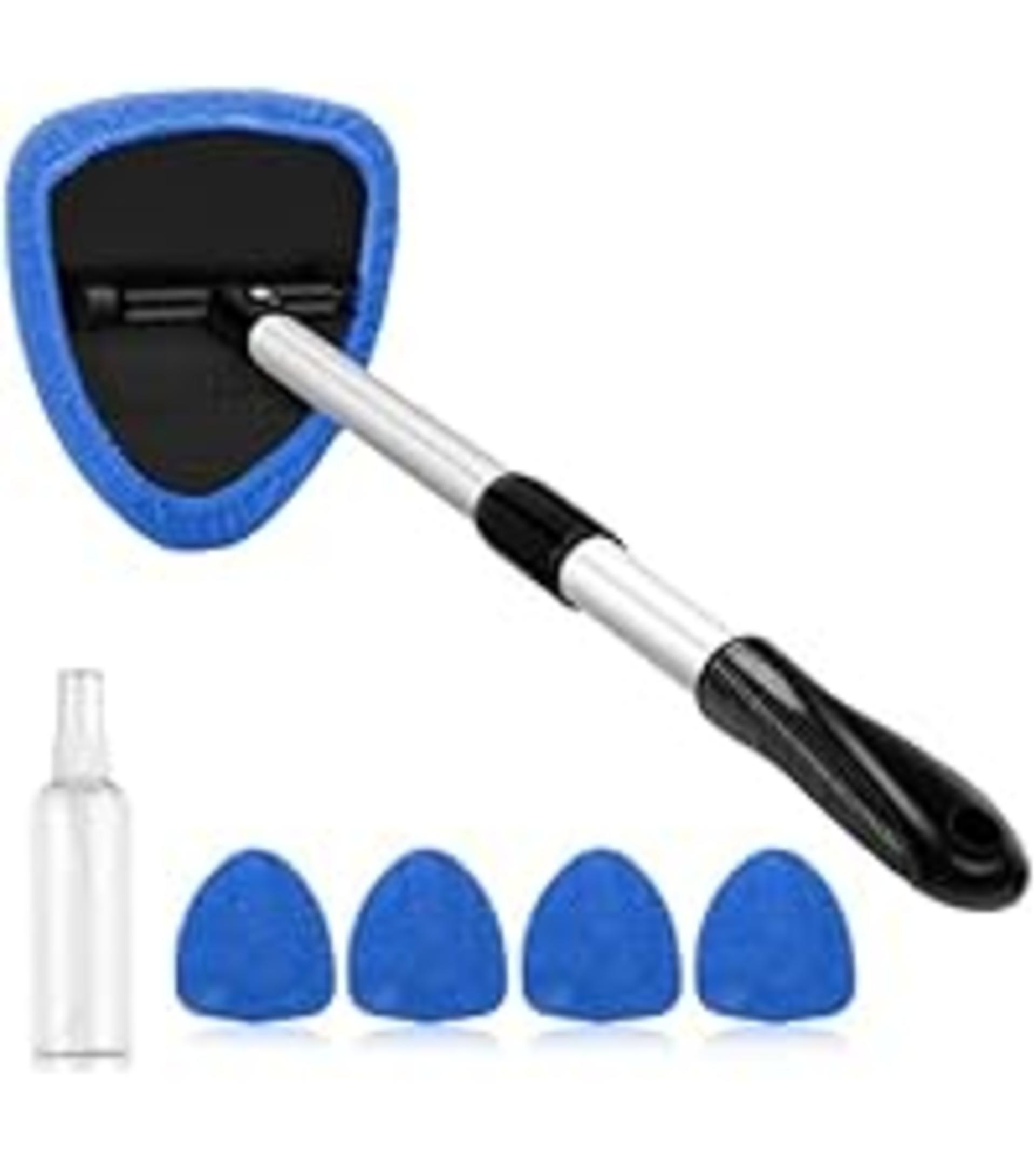 Extendable Windshield Cleaner with 180° Rotating Head and 4 Microfiber Pads for Car Interior detail 2