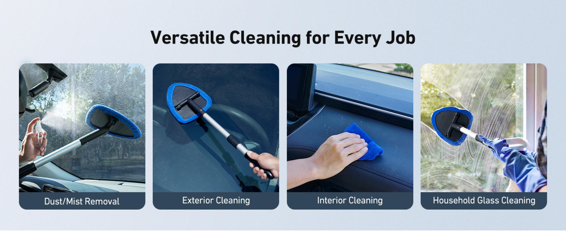Extendable Windshield Cleaner with 180° Rotating Head and 4 Microfiber Pads for Car Interior detail 9