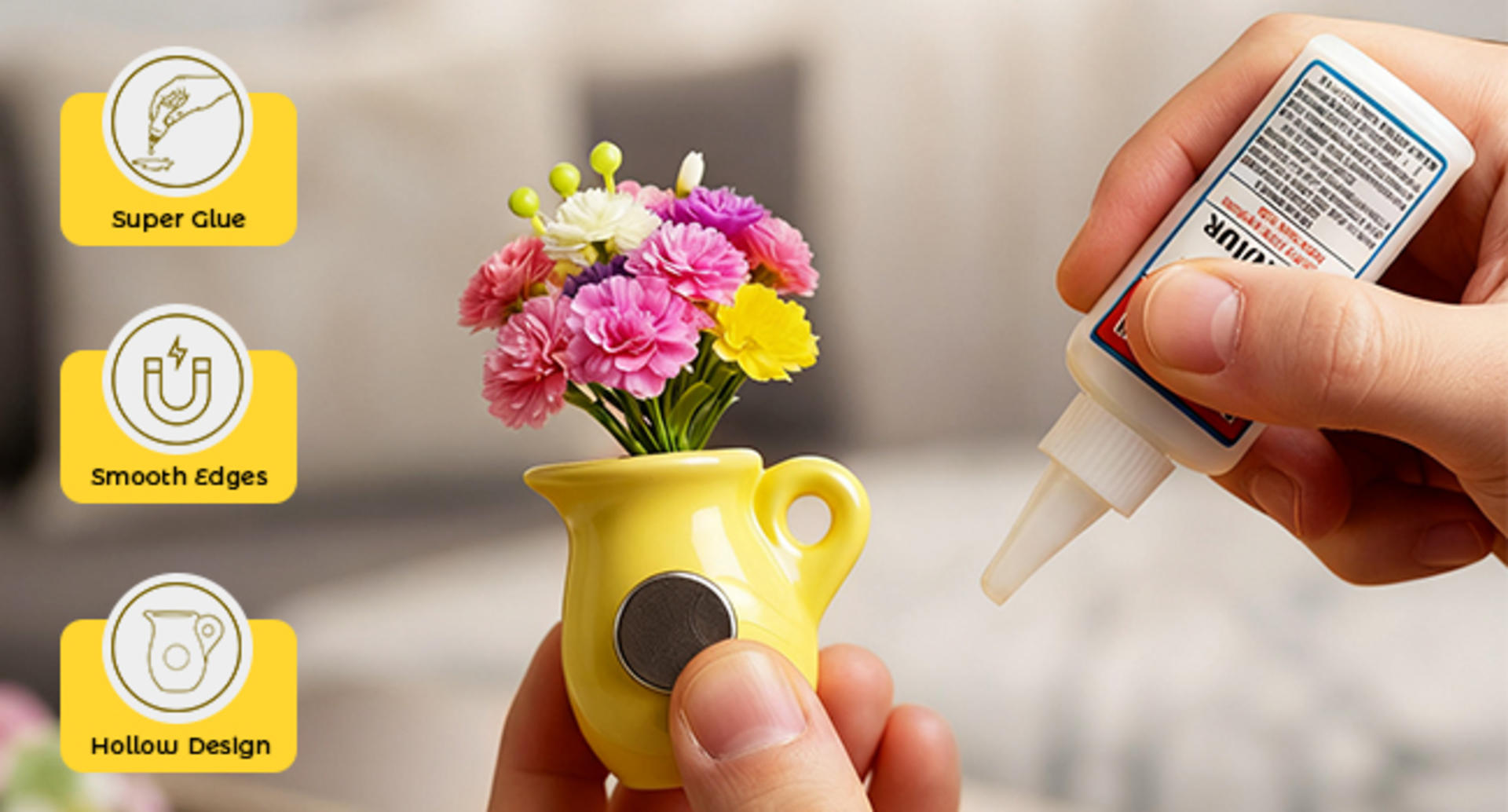 Mini Ceramic Vase Magnets with Flowers - 8 Pack Cute Fridge Decor for Kitchen & Office detail 5