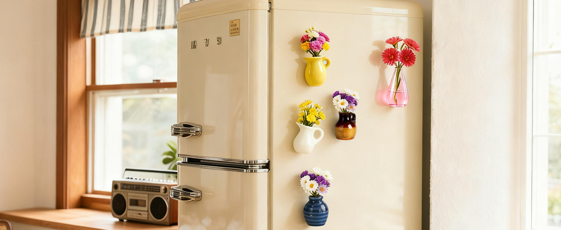 Mini Ceramic Vase Magnets with Flowers - 8 Pack Cute Fridge Decor for Kitchen & Office detail 8