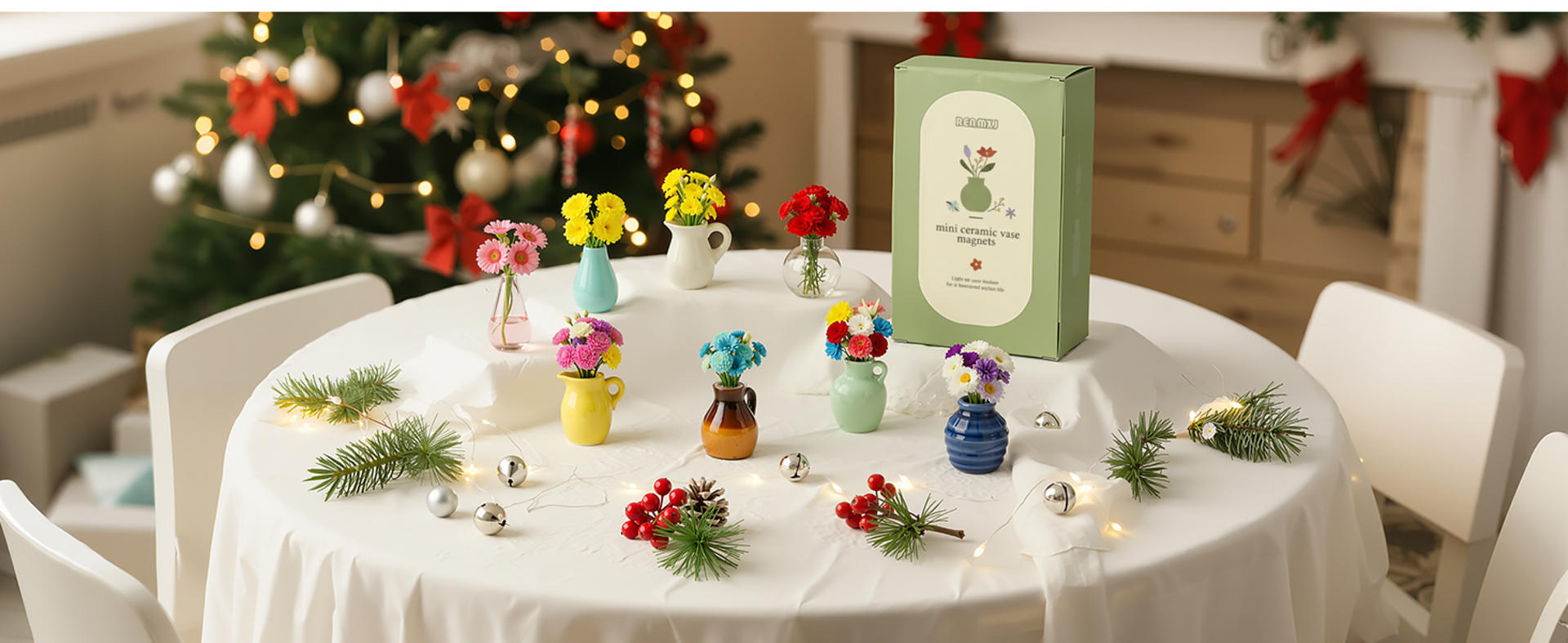 Mini Ceramic Vase Magnets with Flowers - 8 Pack Cute Fridge Decor for Kitchen & Office detail 13