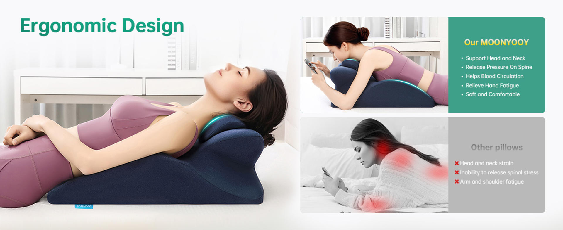 Memory Foam Ergonomic Wedge Pillow for Back Pain Relief, Acid Reflux & Full-Body Support detail 2