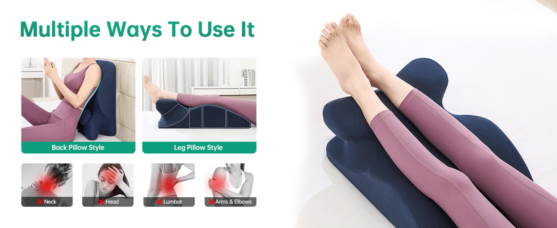 Memory Foam Ergonomic Wedge Pillow for Back Pain Relief, Acid Reflux & Full-Body Support detail 3