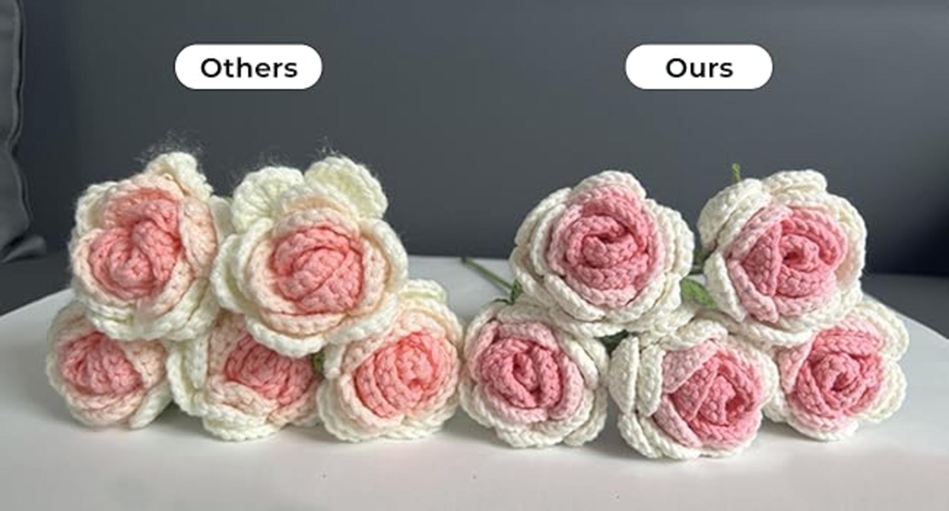 Handmade Crochet Flower Bouquet - Pink Knitted Roses for Home Decor and Gifts detail 7