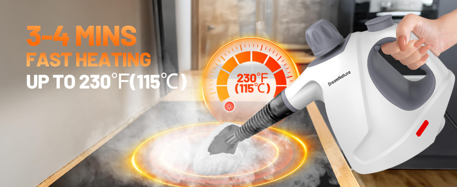 Multi-Surface Handheld Pressurized Steam Cleaner with 11 Accessories, 15.2OZ Portable Steamer detail 8