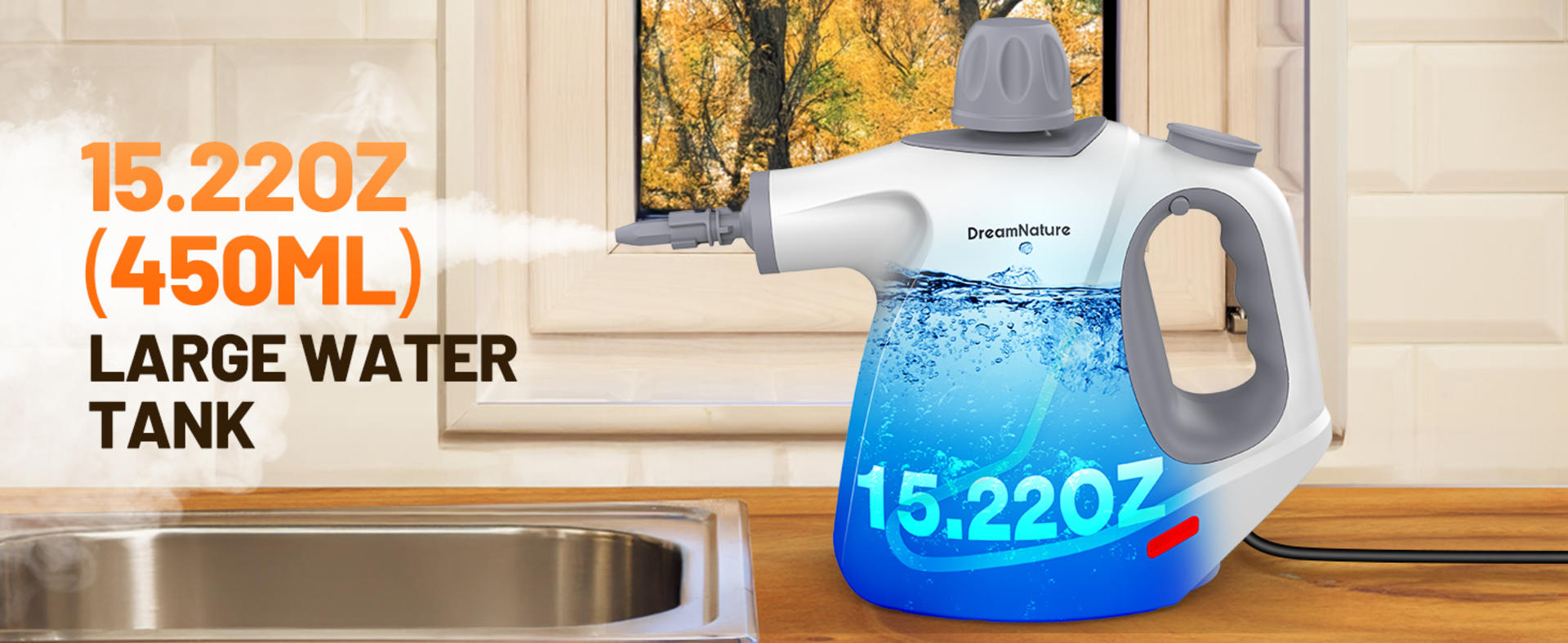 Multi-Surface Handheld Pressurized Steam Cleaner with 11 Accessories, 15.2OZ Portable Steamer detail 10