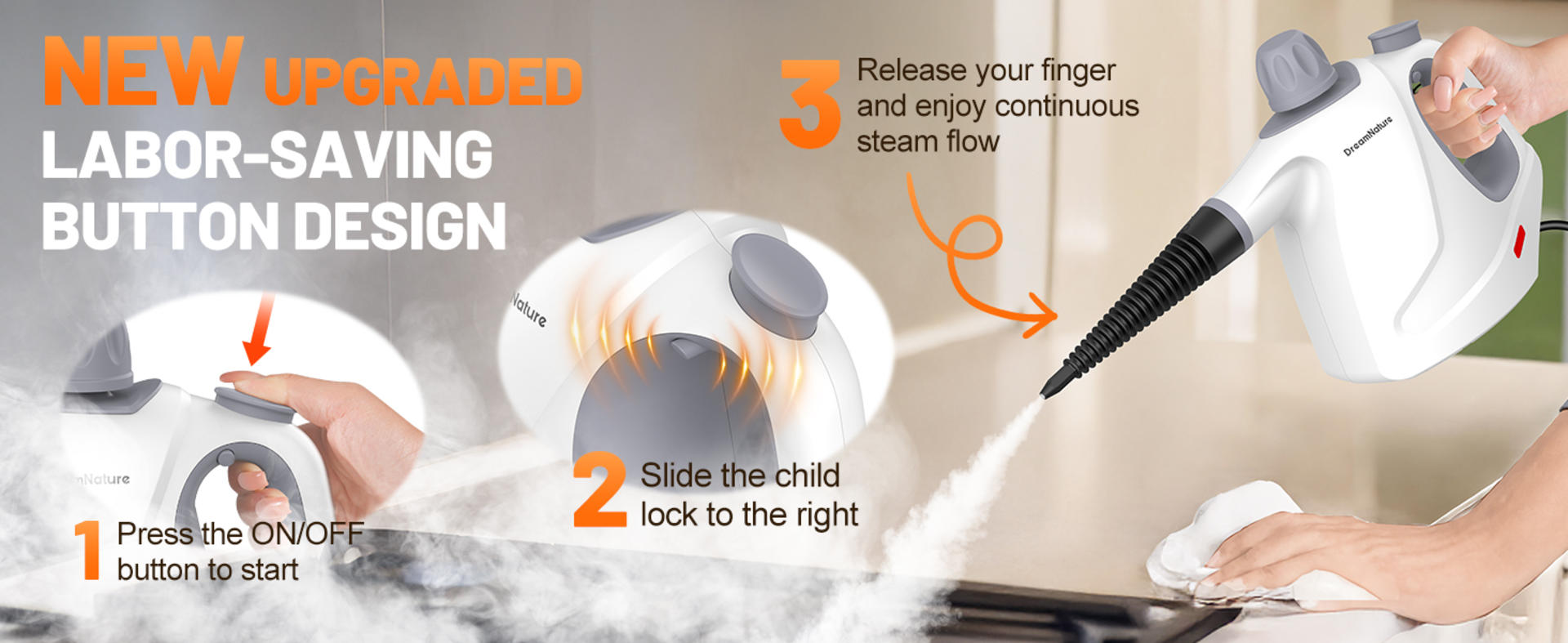 Multi-Surface Handheld Pressurized Steam Cleaner with 11 Accessories, 15.2OZ Portable Steamer detail 11
