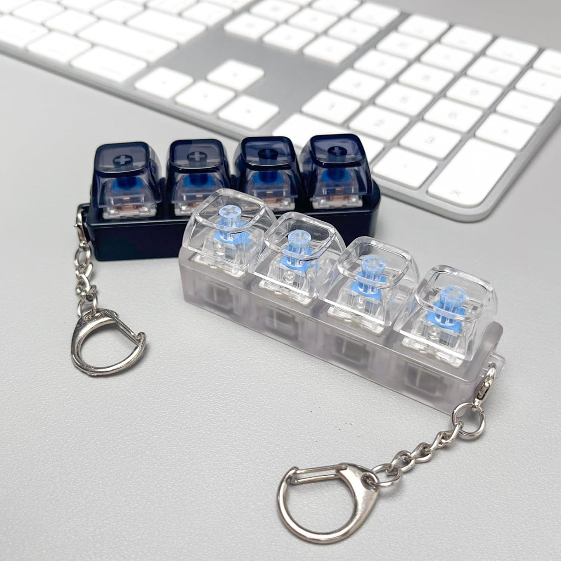 2PCS Mechanical Keyboard Fidget Keychain with LED Light, 4-in-1 Clicker for Stress Relief