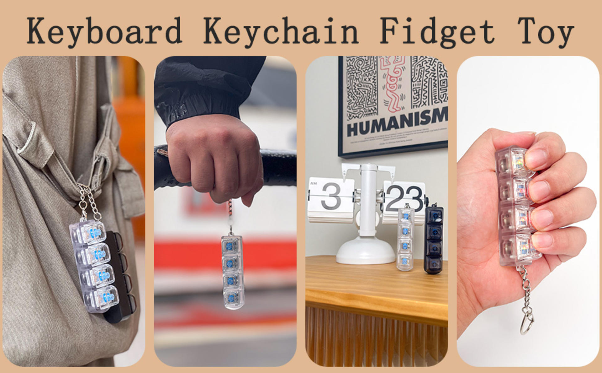 2PCS Mechanical Keyboard Fidget Keychain with LED Light, 4-in-1 Clicker for Stress Relief detail 5