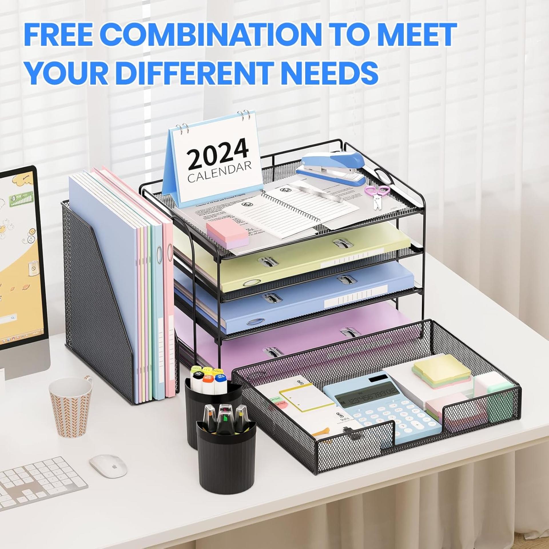 4-Tier Desktop File Organizer with Drawer & Pen Holders - Black - 4