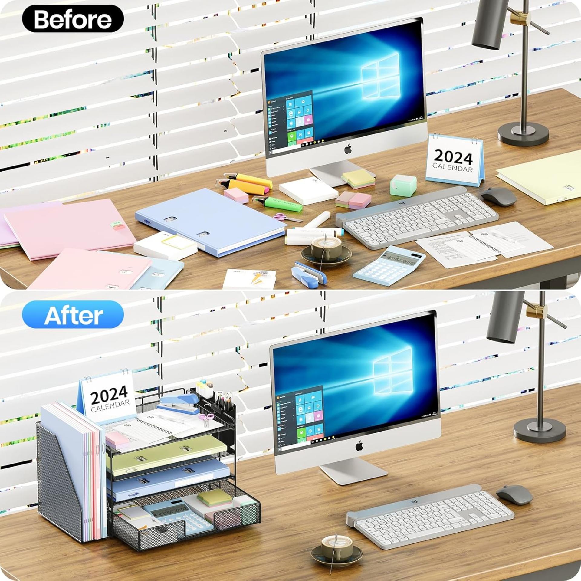 4-Tier Desktop File Organizer with Drawer & Pen Holders - Black - 5