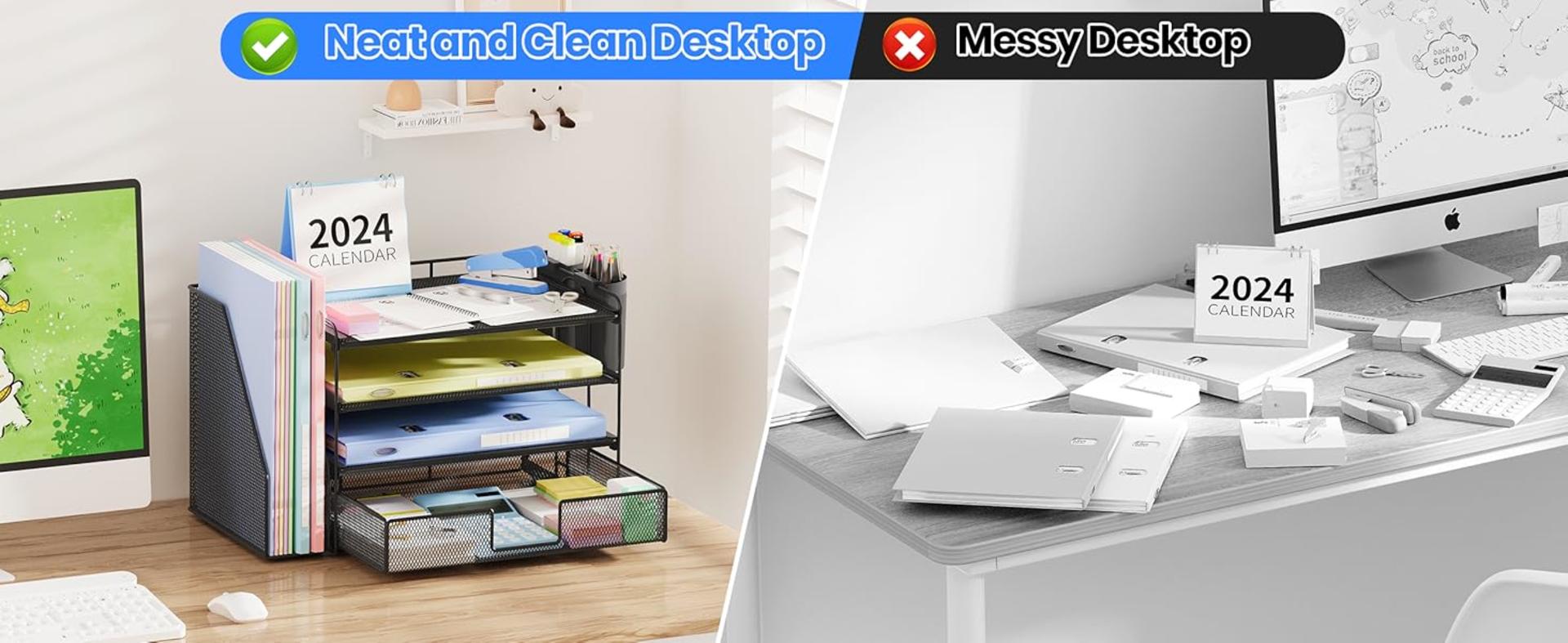 4-Tier Desktop File Organizer with Drawer & Pen Holders - Black detail 7