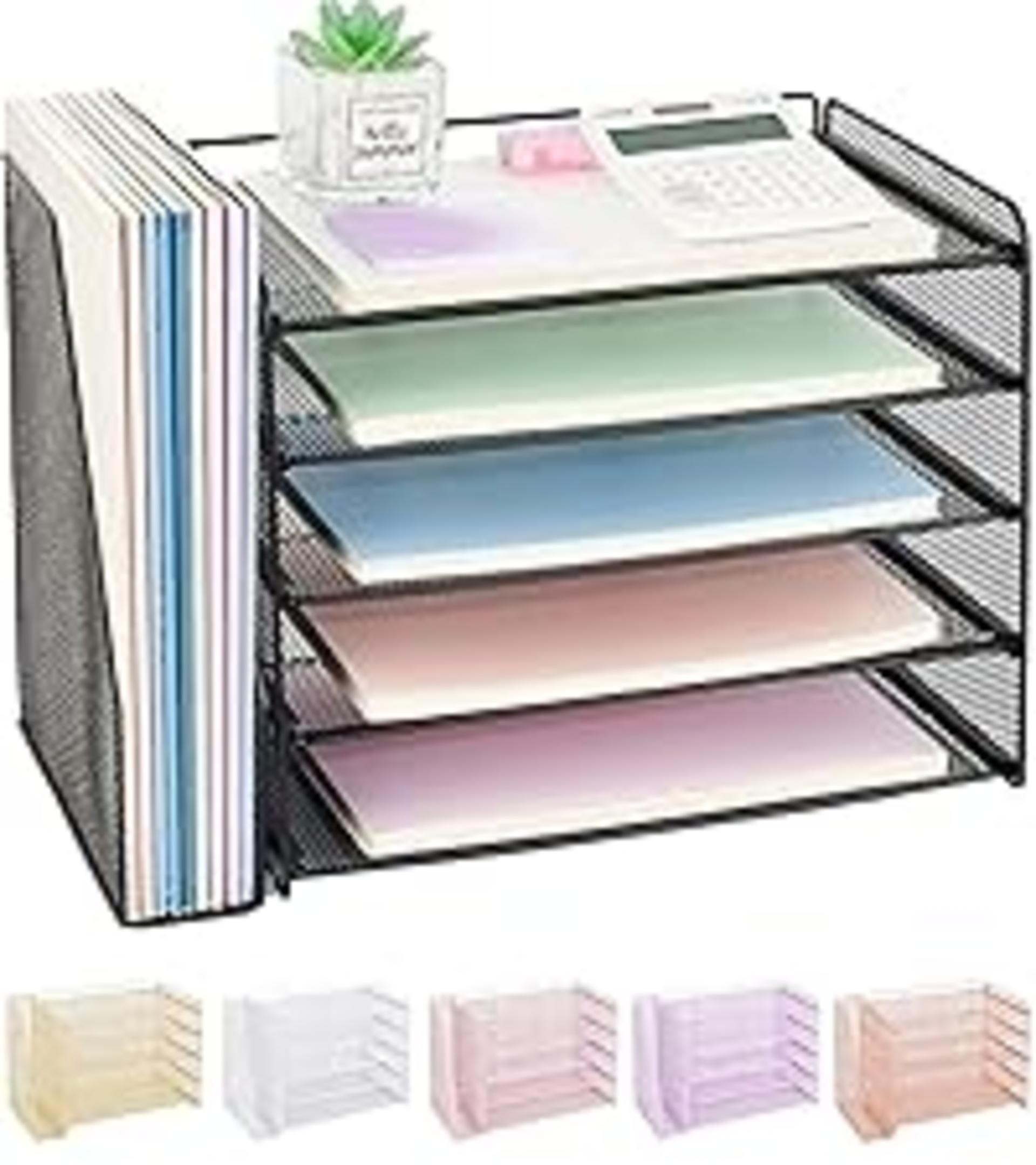 4-Tier Desktop File Organizer with Drawer & Pen Holders - Black detail 9