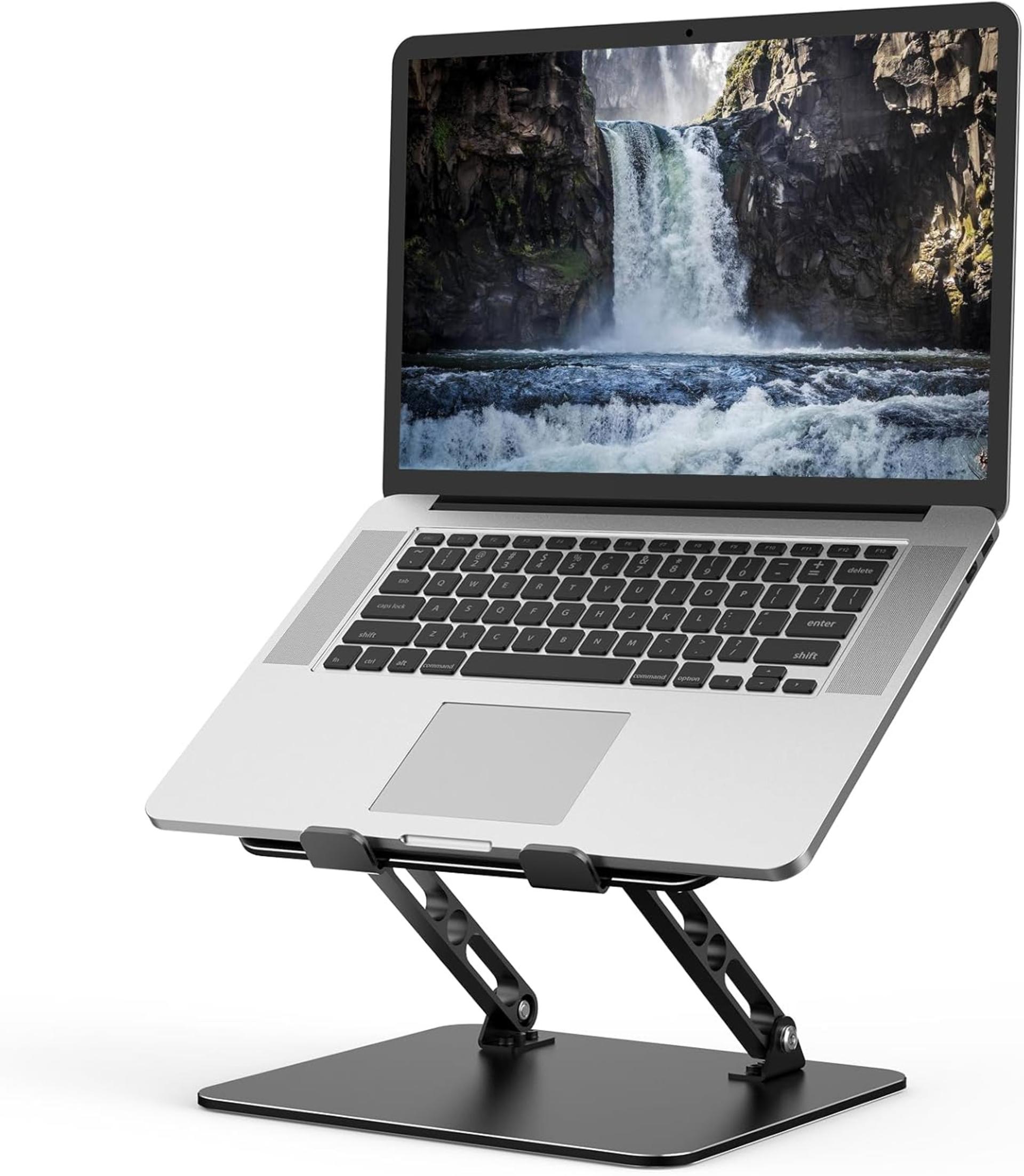 Adjustable Ergonomic Laptop Stand with Ventilated Cooling - Foldable Metal Riser Holder for 10-15.6” Laptops