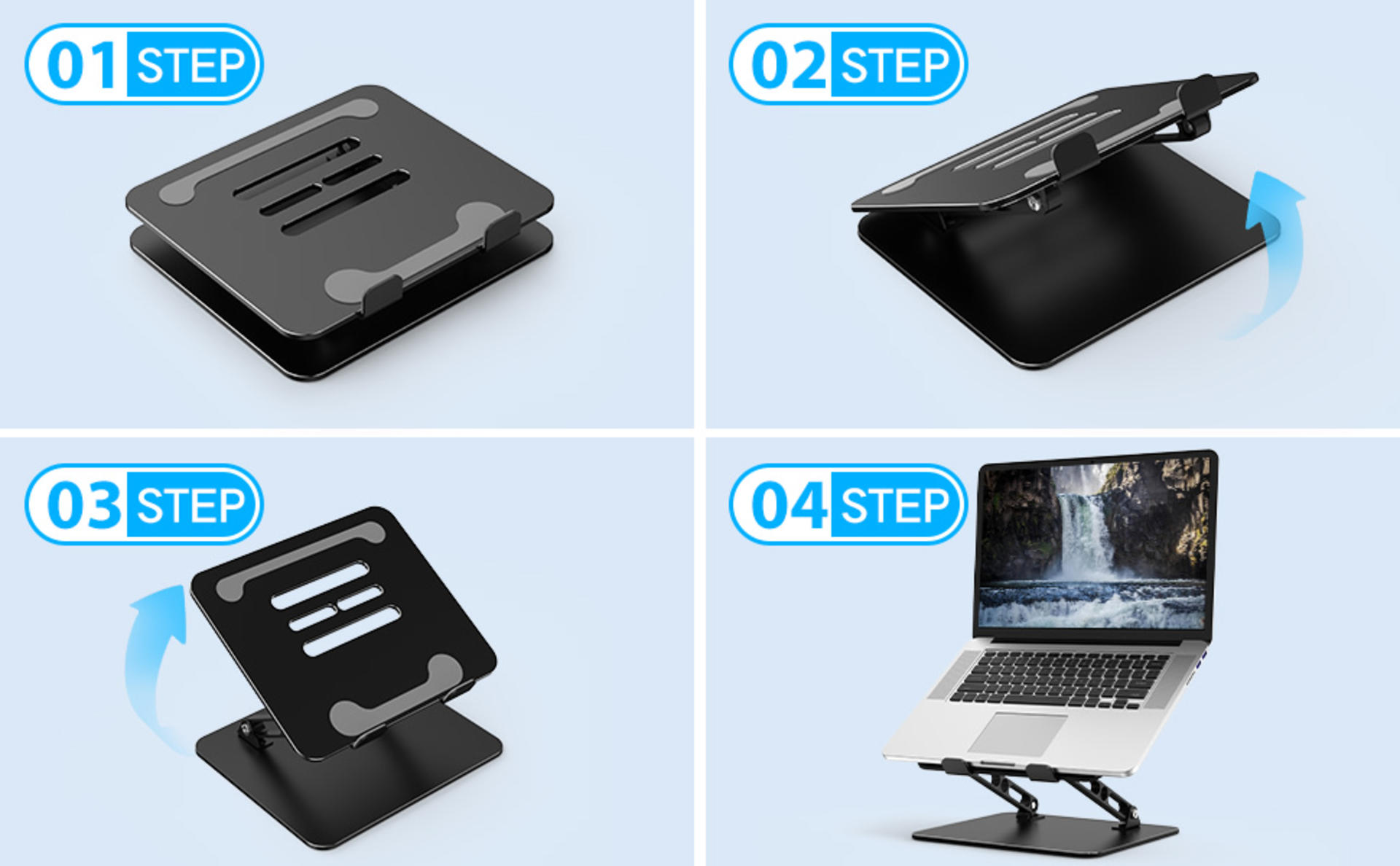 Adjustable Ergonomic Laptop Stand with Ventilated Cooling - Foldable Metal Riser Holder for 10-15.6” Laptops detail 2