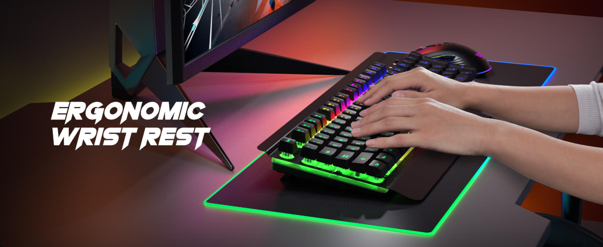 Drahtloses Gaming-Keyboard & Maus-Set mit Metallplatte, 7-Farben-Hintergrundbeleuchtung & wiederaufladbarem Akku detail 8