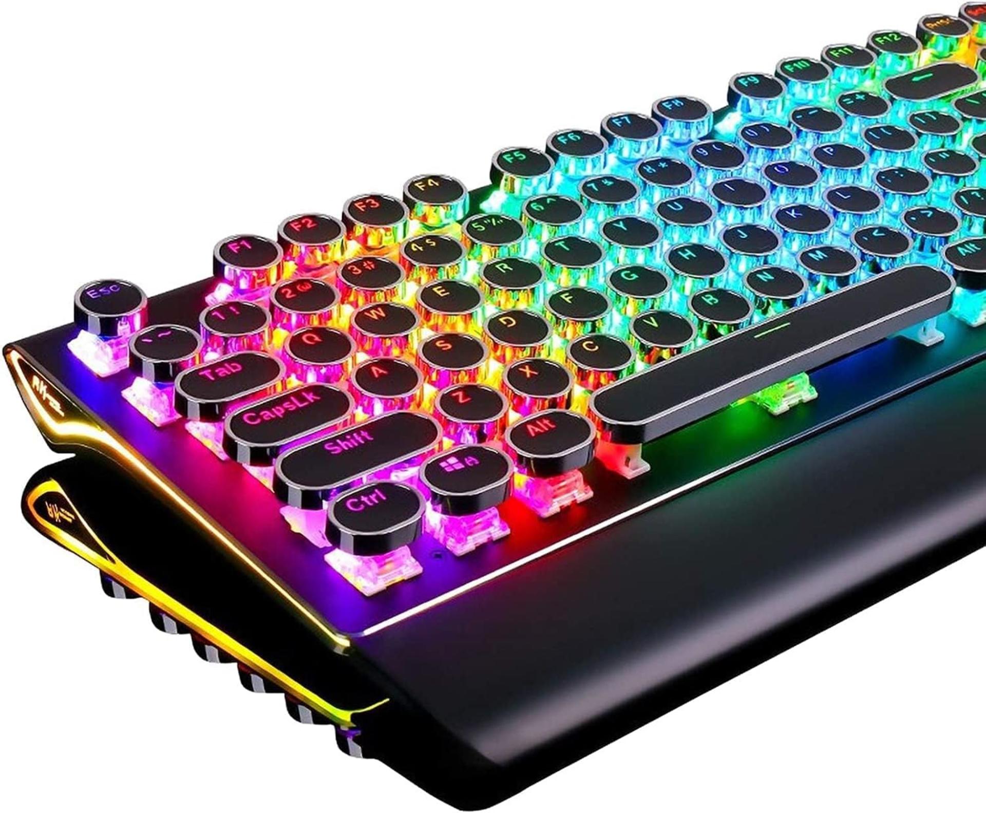 Retro Mechanical Gaming Keyboard with RGB Sidelight & Detachable Wrist Rest - Blue Switches