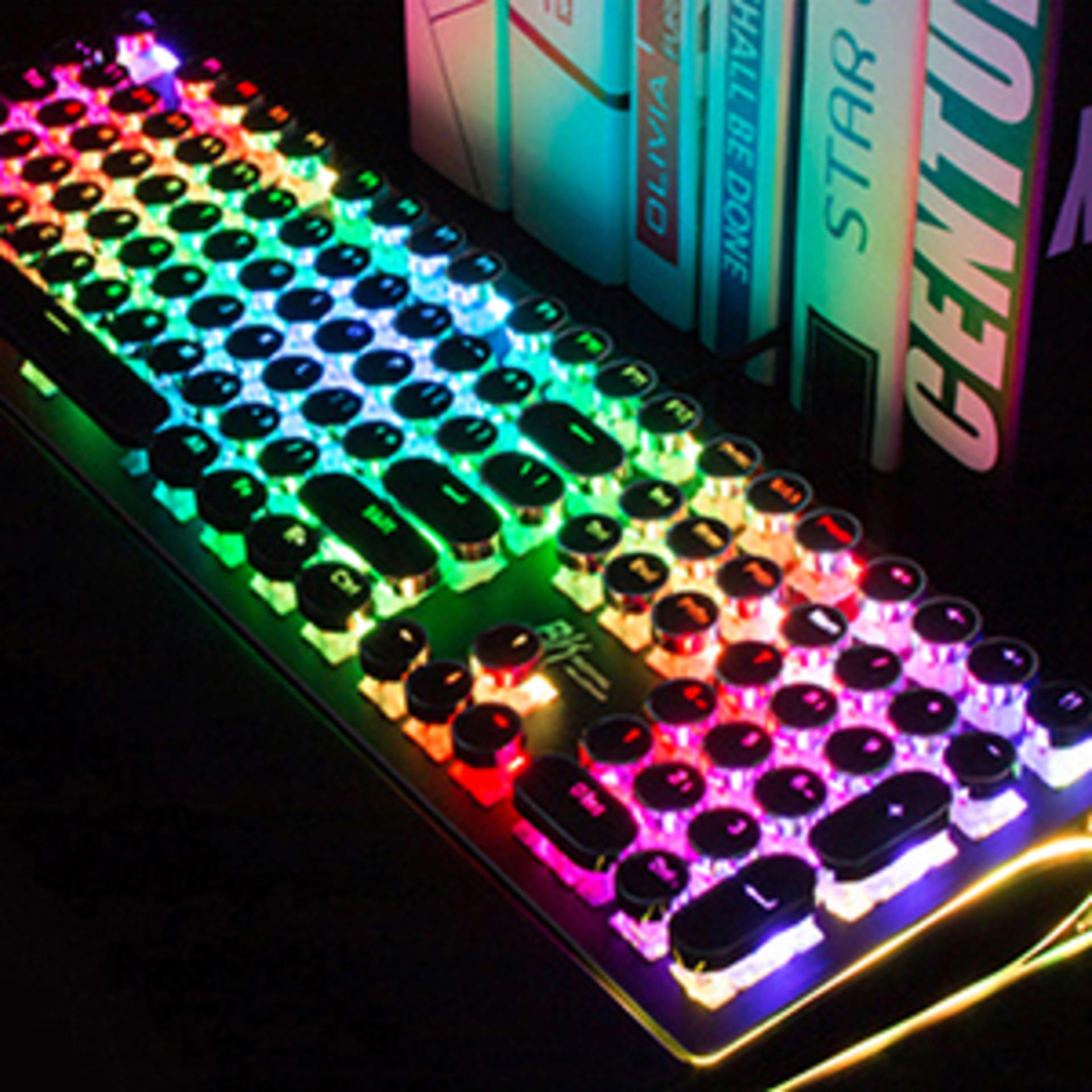 Retro Mechanical Gaming Keyboard with RGB Sidelight & Detachable Wrist Rest - Blue Switches detail 6
