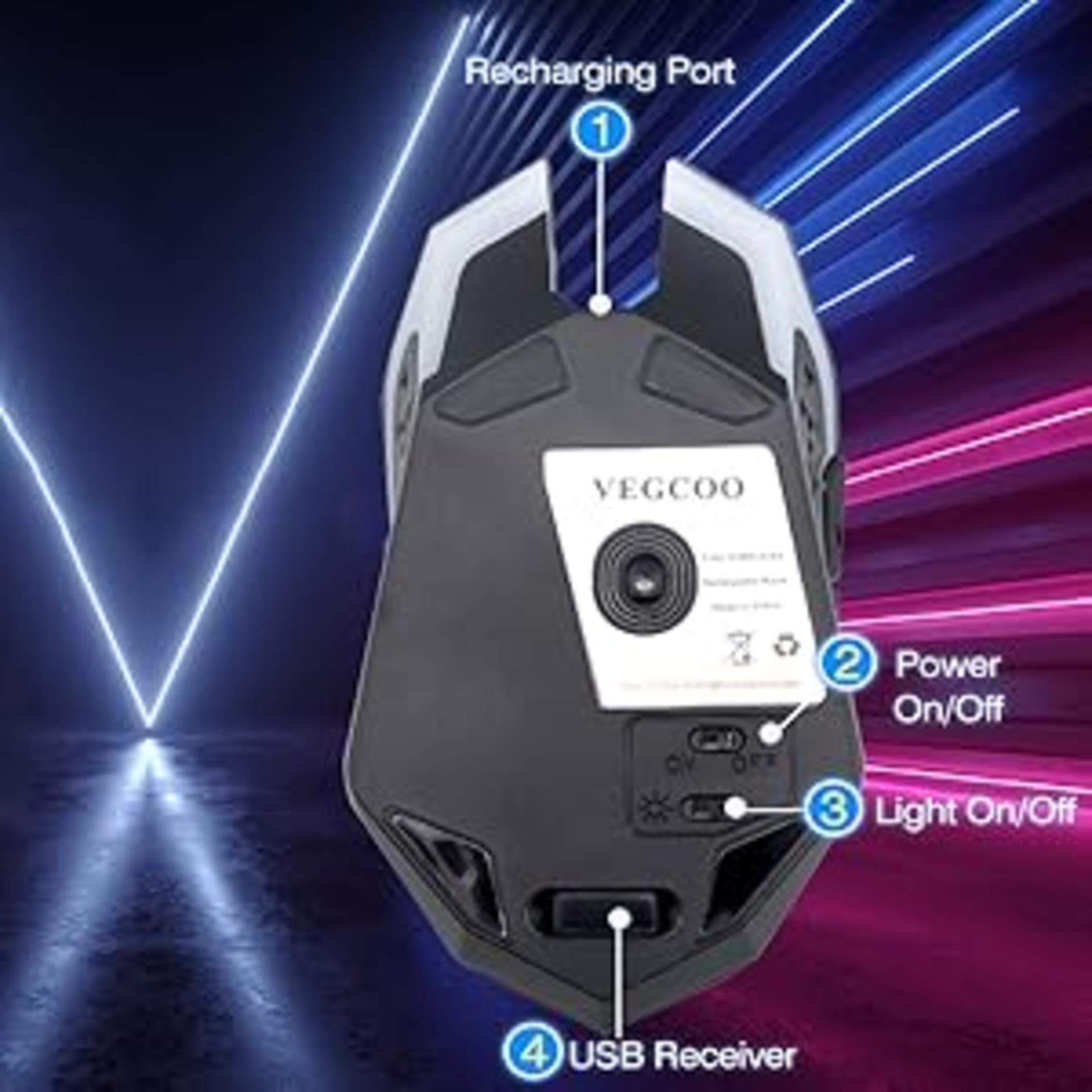 VEGCOO C10 Wireless Gaming Mouse Rechargeable Silent Optical Mice 7 Colors LED Lights, 7 Buttons 2400/1600/800DPI (Black) detail 8