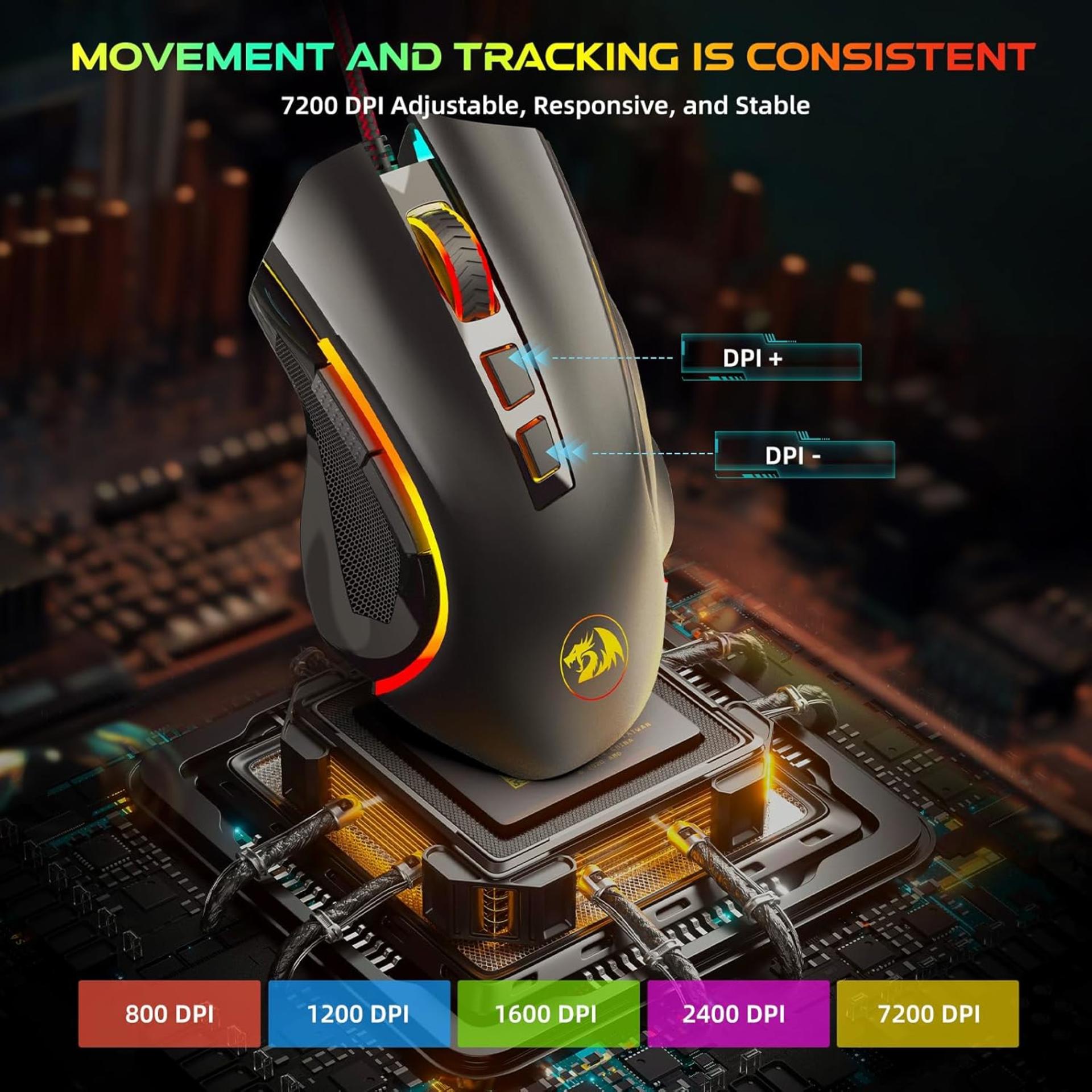Redragon M602 Gaming Mouse, Ergonomic RGB Gaming Mouse Wired with 7200 Adjustable DPI, 9 Programmable Buttons, Professional Software for Gamer Office [Black] - 4