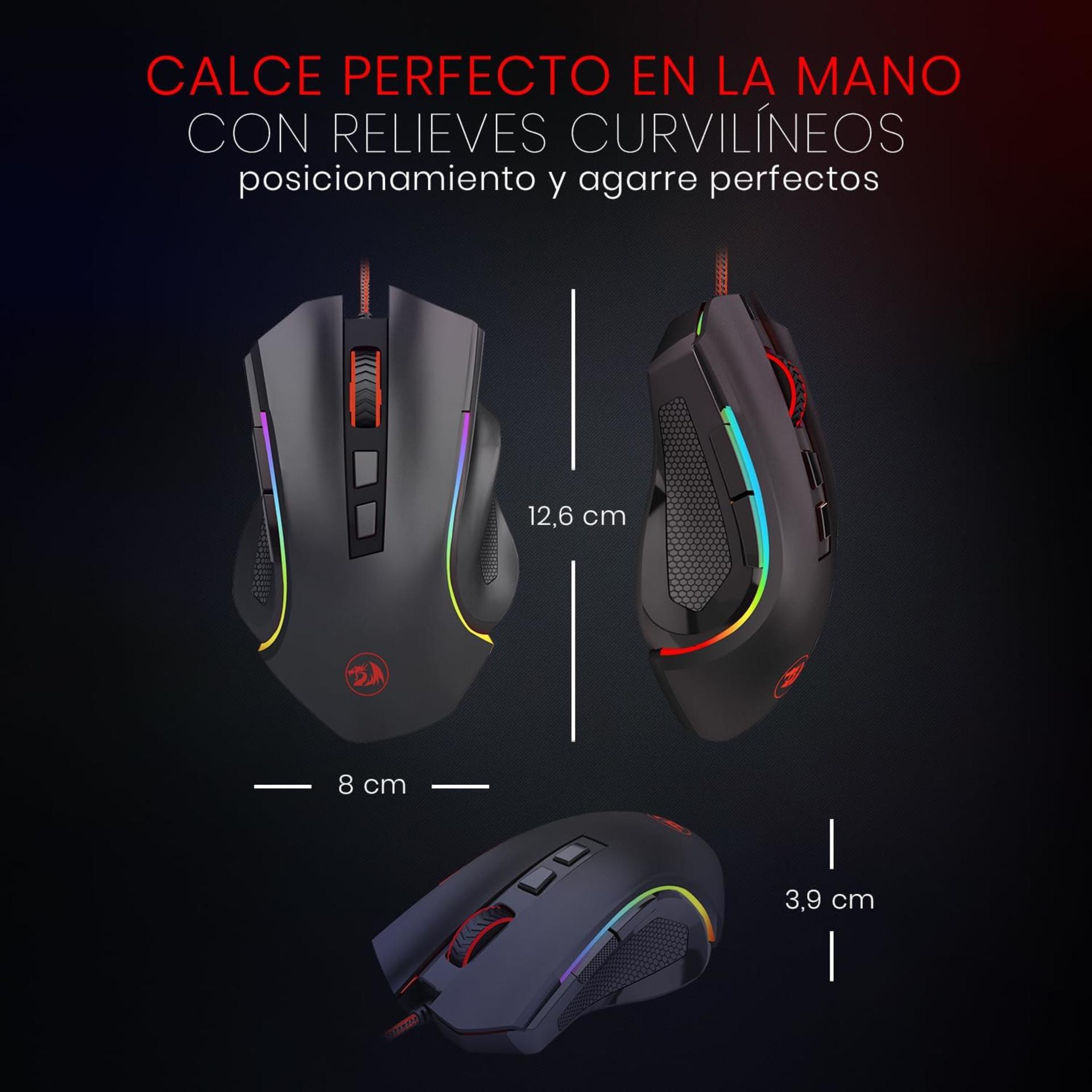 Redragon M602 Gaming Mouse, Ergonomic RGB Gaming Mouse Wired with 7200 Adjustable DPI, 9 Programmable Buttons, Professional Software for Gamer Office [Black] - 3