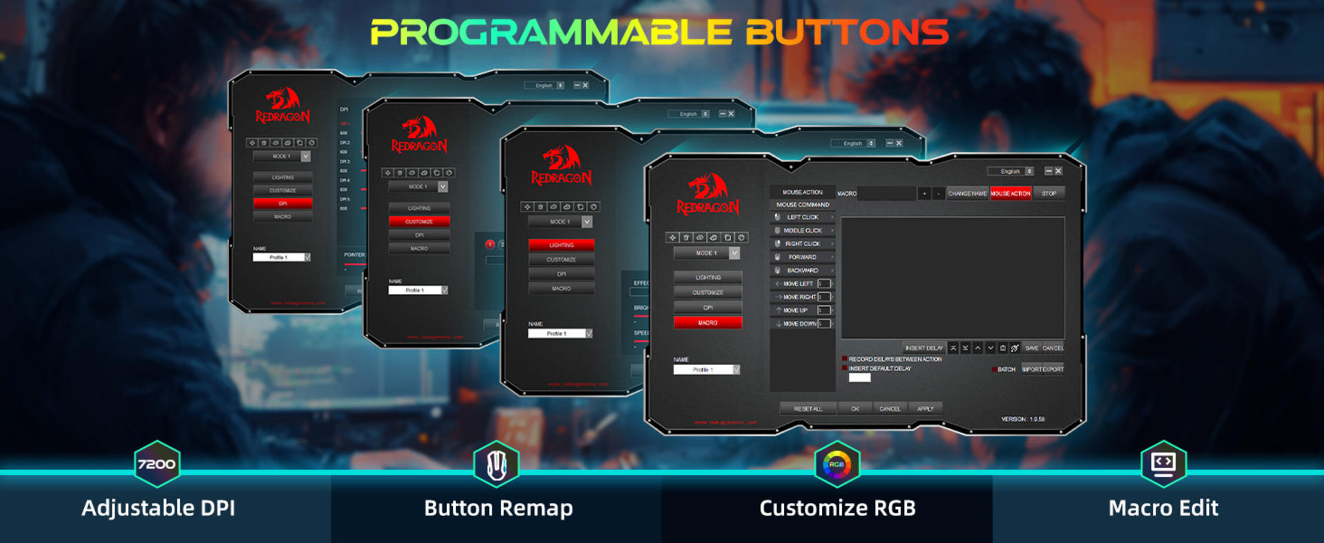 Redragon M602 Gaming Mouse, Ergonomic RGB Gaming Mouse Wired with 7200 Adjustable DPI, 9 Programmable Buttons, Professional Software for Gamer Office [Black] detail 4