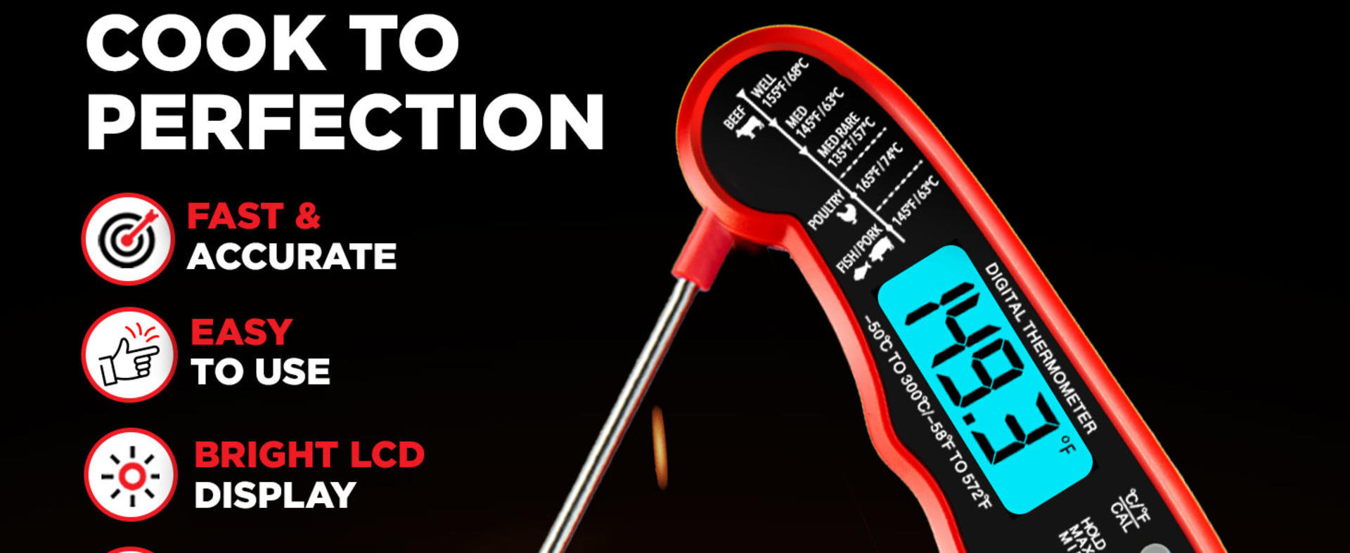 Instant-Read Meat Thermometer with Backlit Display & Water-Resistant Design detail 1