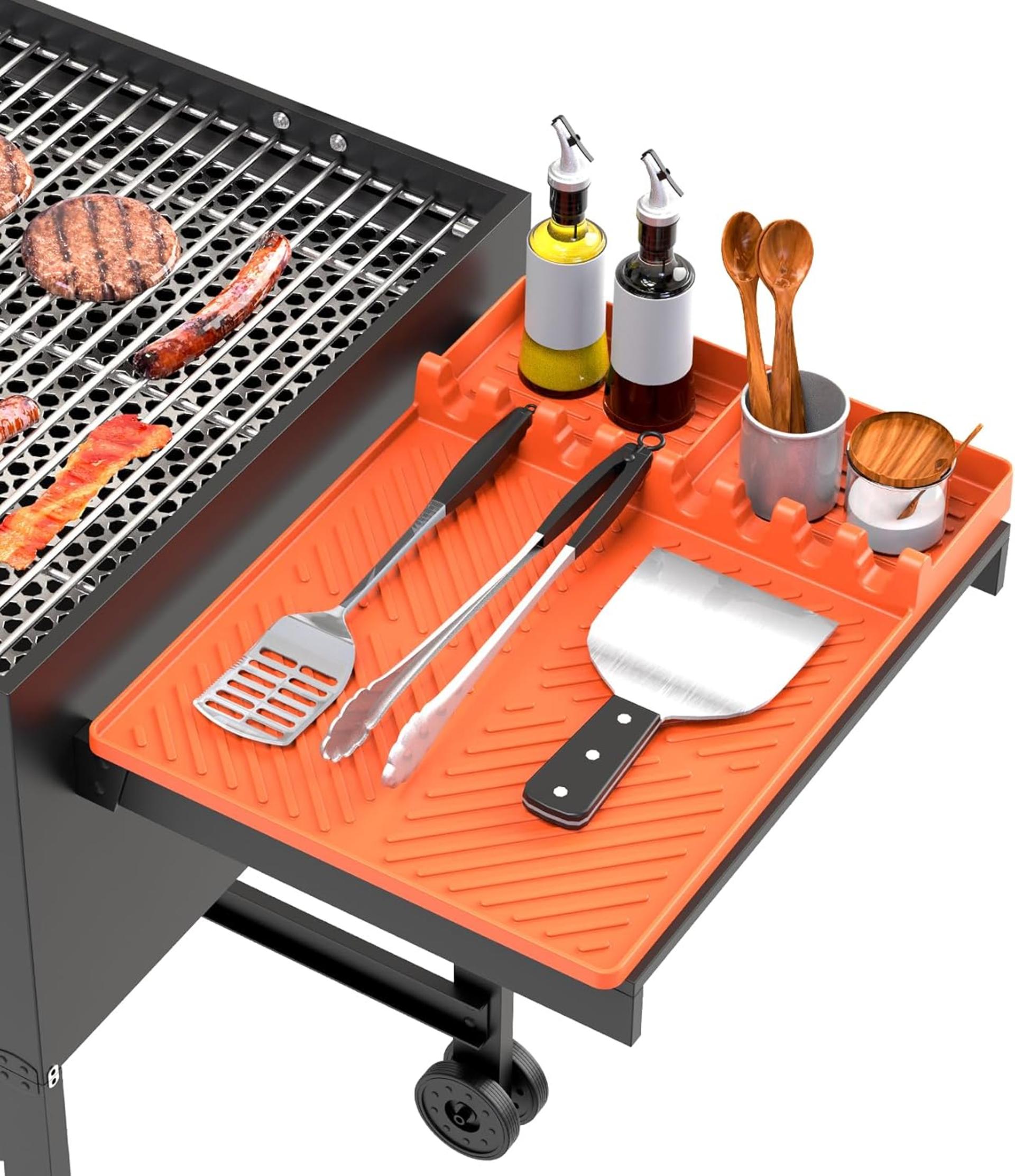 Large Silicone Grill Mat for Blackstone & BBQ Griddles - Heat-Resistant Utensil Organizer with Drip Pad, Ideal Gift for Grill Masters (Orange)