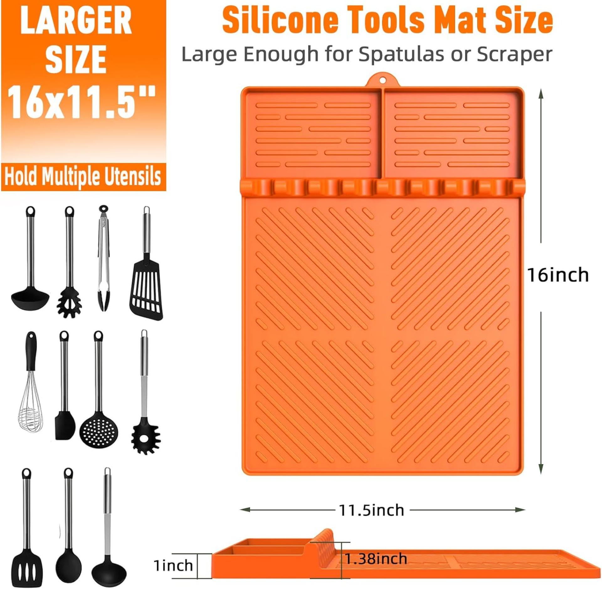 Large Silicone Grill Mat for Blackstone & BBQ Griddles - Heat-Resistant Utensil Organizer with Drip Pad, Ideal Gift for Grill Masters (Orange) - 8