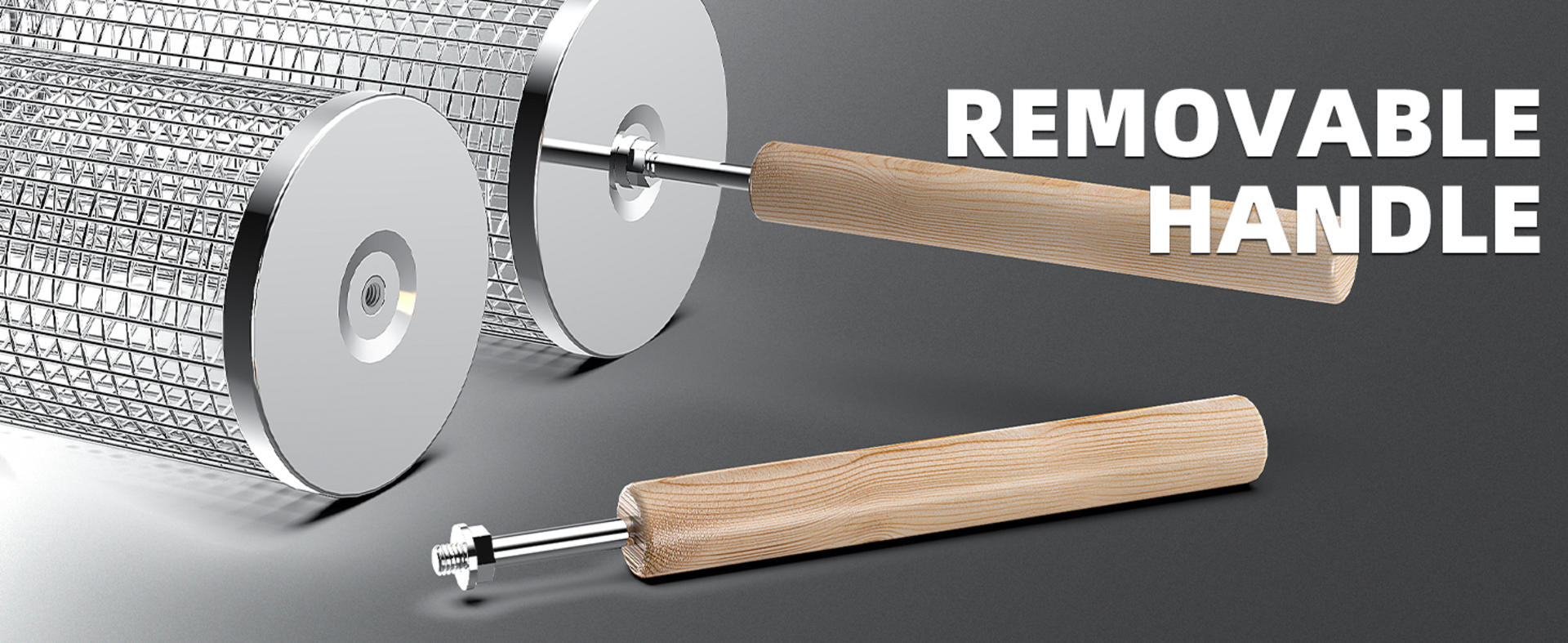 Grill Basket with Removable Wooden Handle & Nesting Design - 304 Stainless Steel BBQ Tools for Outdoor Cooking detail 5