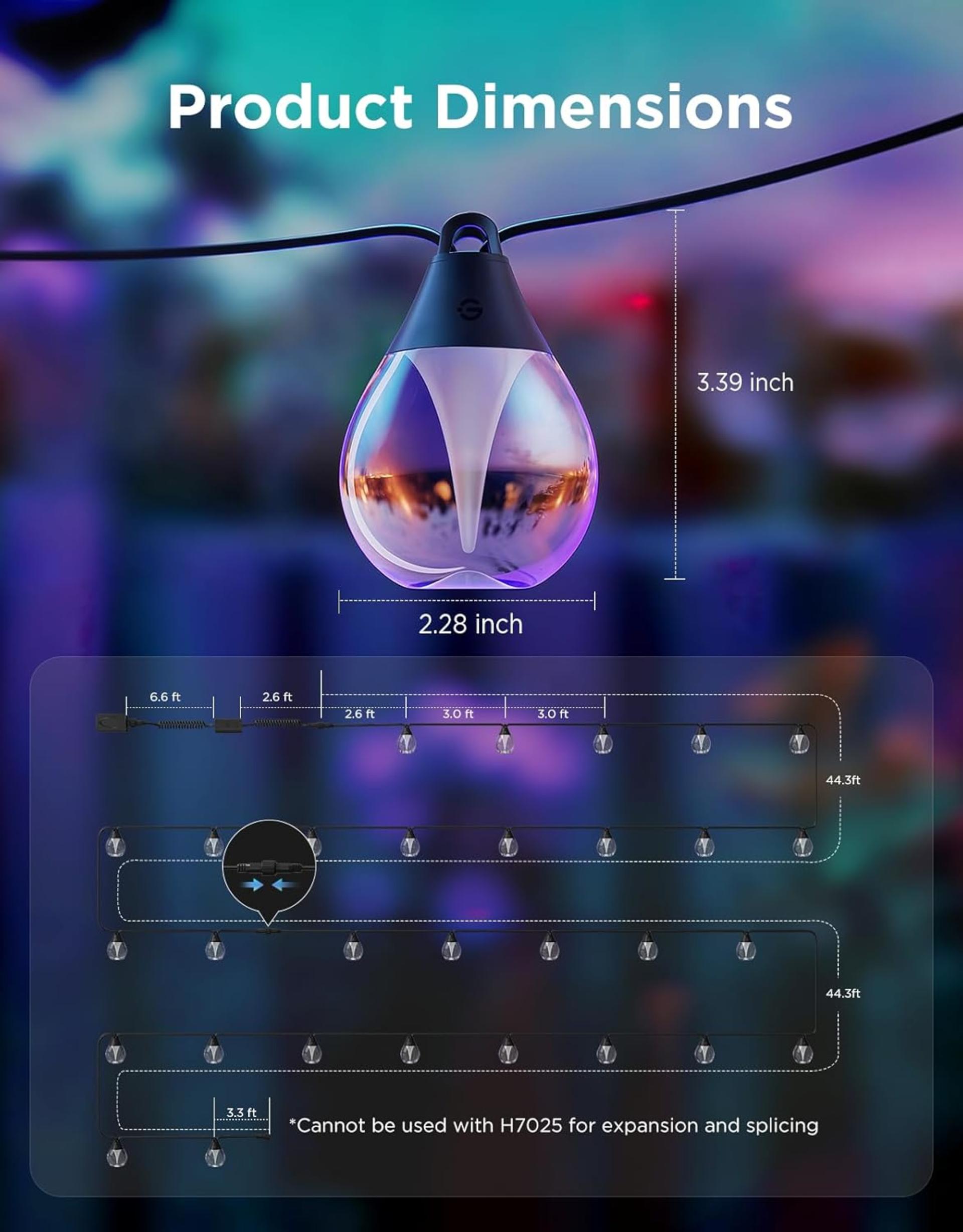 96ft RGBWIC Outdoor String Lights with 111 Scene Modes, IP67 Waterproof, Alexa & Google Compatible - 8