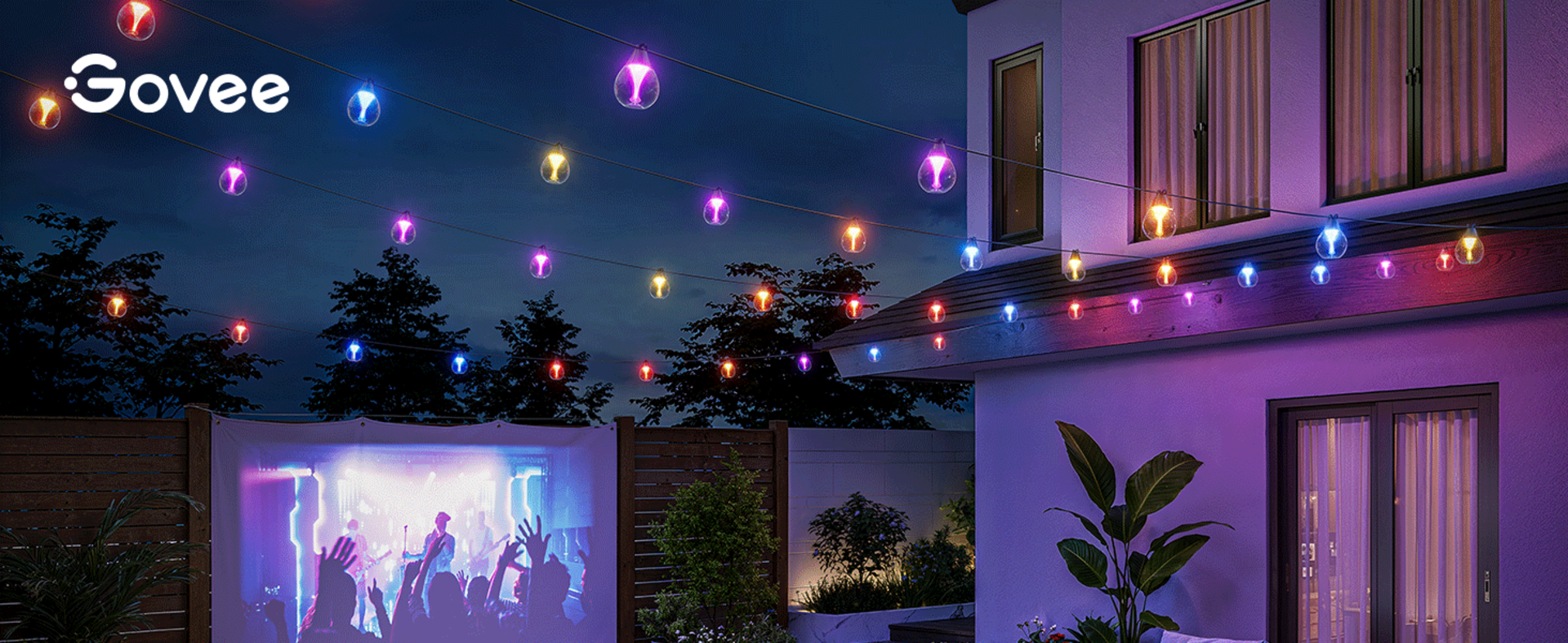96ft RGBWIC Outdoor String Lights with 111 Scene Modes, IP67 Waterproof, Alexa & Google Compatible detail 1
