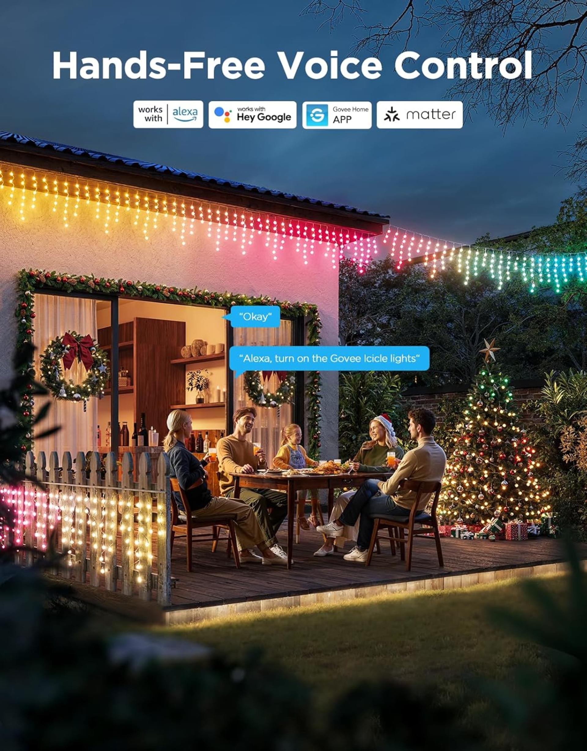 Smart RGBIC Icicle Lights with AI Effects, 33ft 400 LEDs Outdoor Christmas Decor - 8