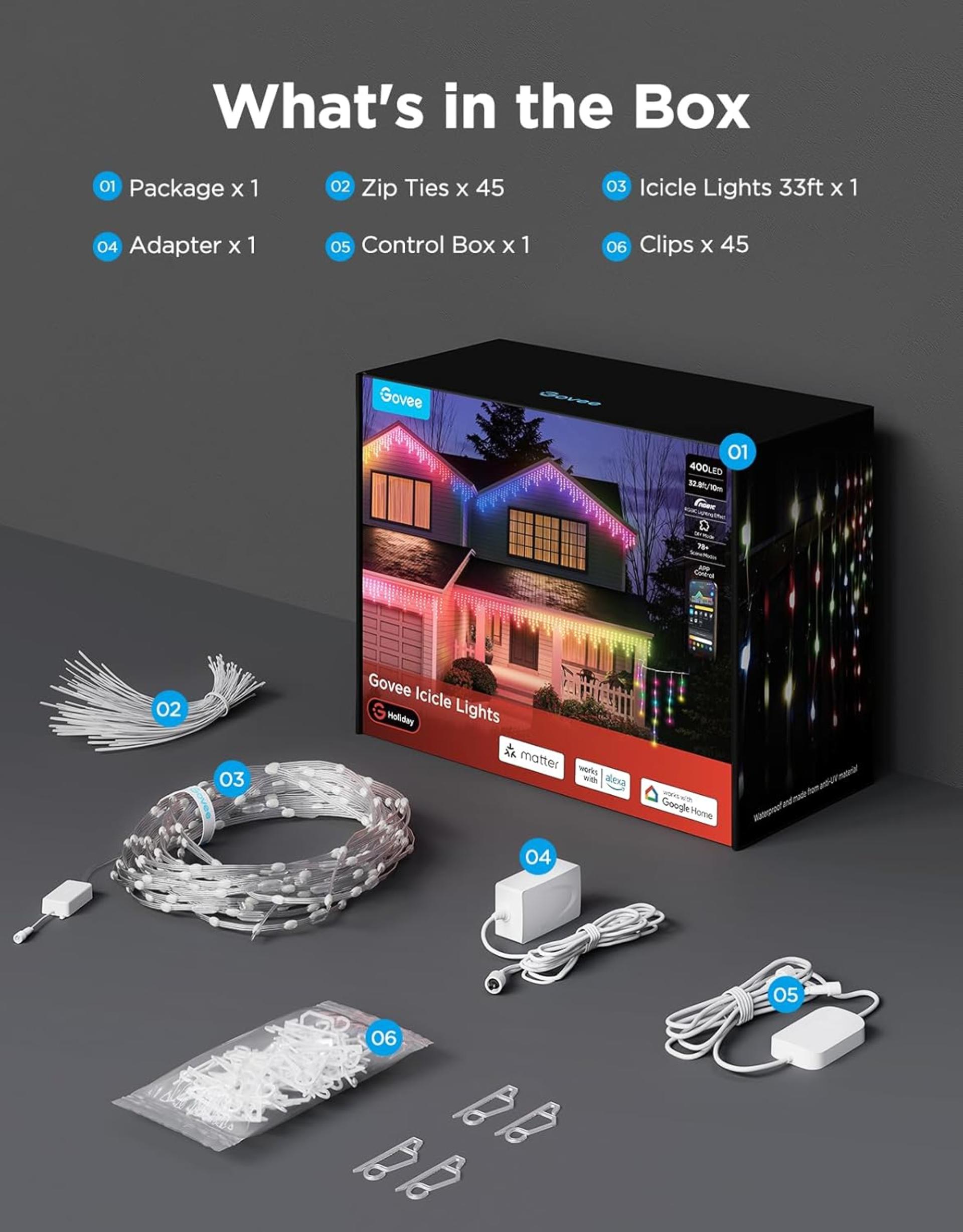 Smart RGBIC Icicle Lights with AI Effects, 33ft 400 LEDs Outdoor Christmas Decor - 9