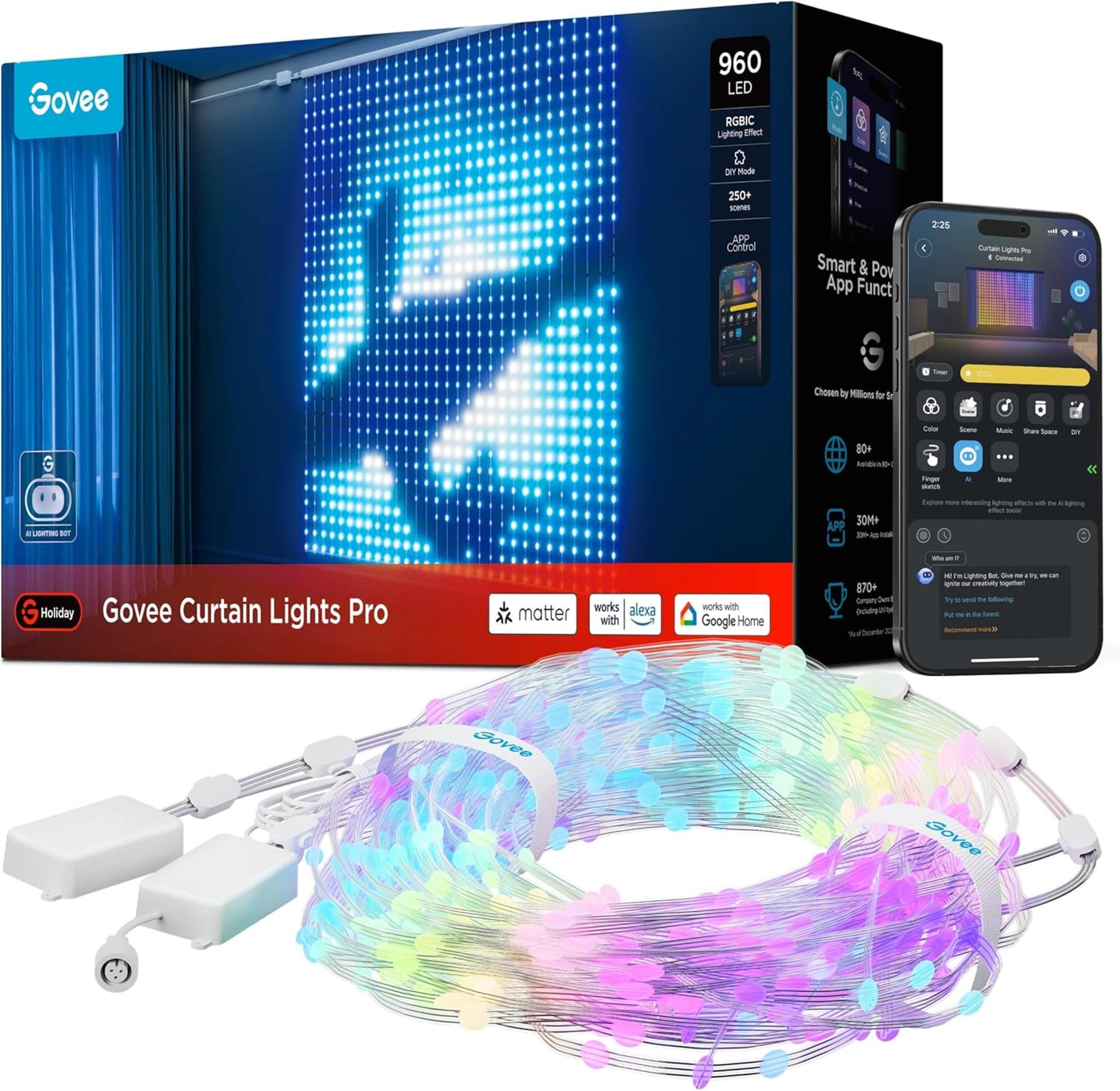 Luzes de Cortina Inteligentes Pro com 960 LEDs, Sincronização AIGC e Musical, IP67 à Prova d'Água