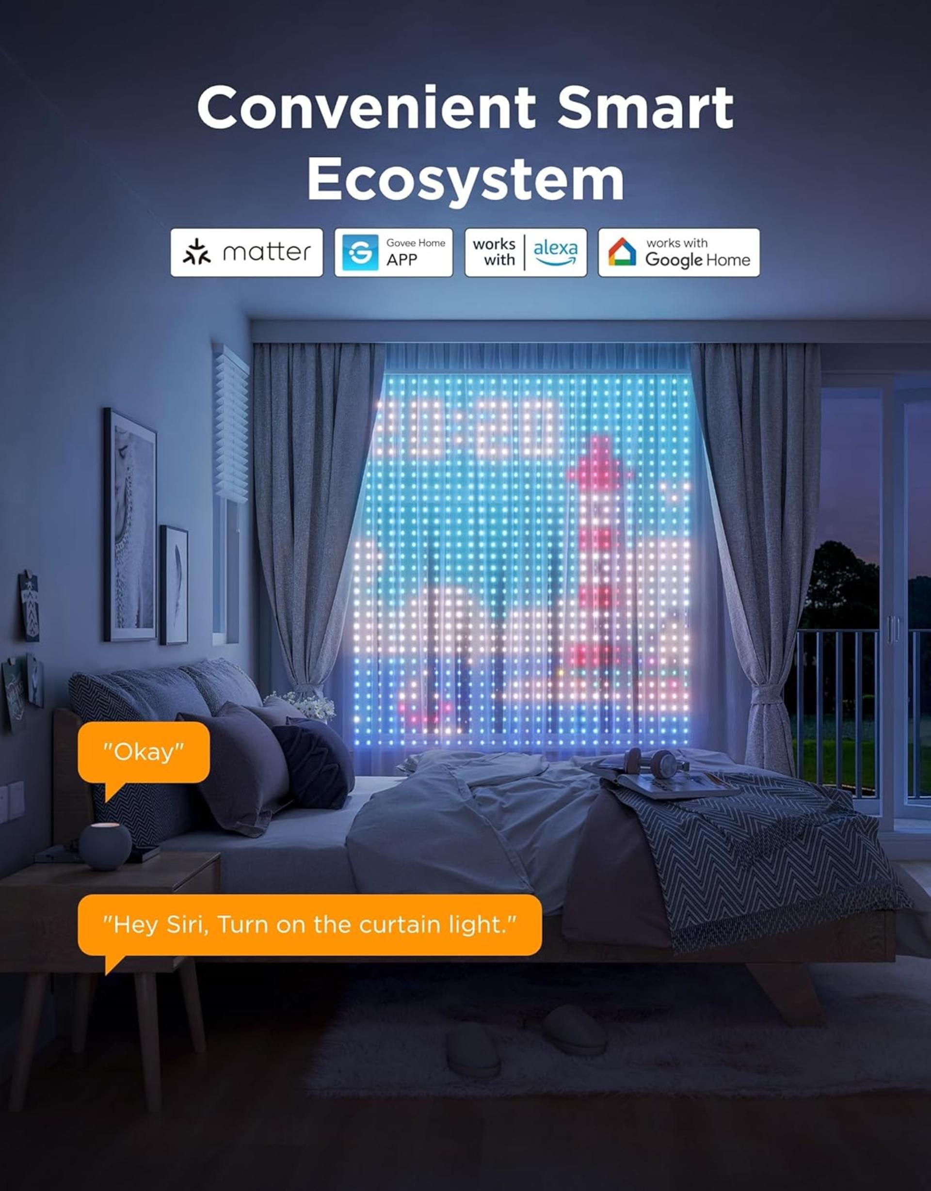 Pro Smart Curtain Lights with 960 LEDs, AIGC & Music Sync, IP67 Waterproof - 8