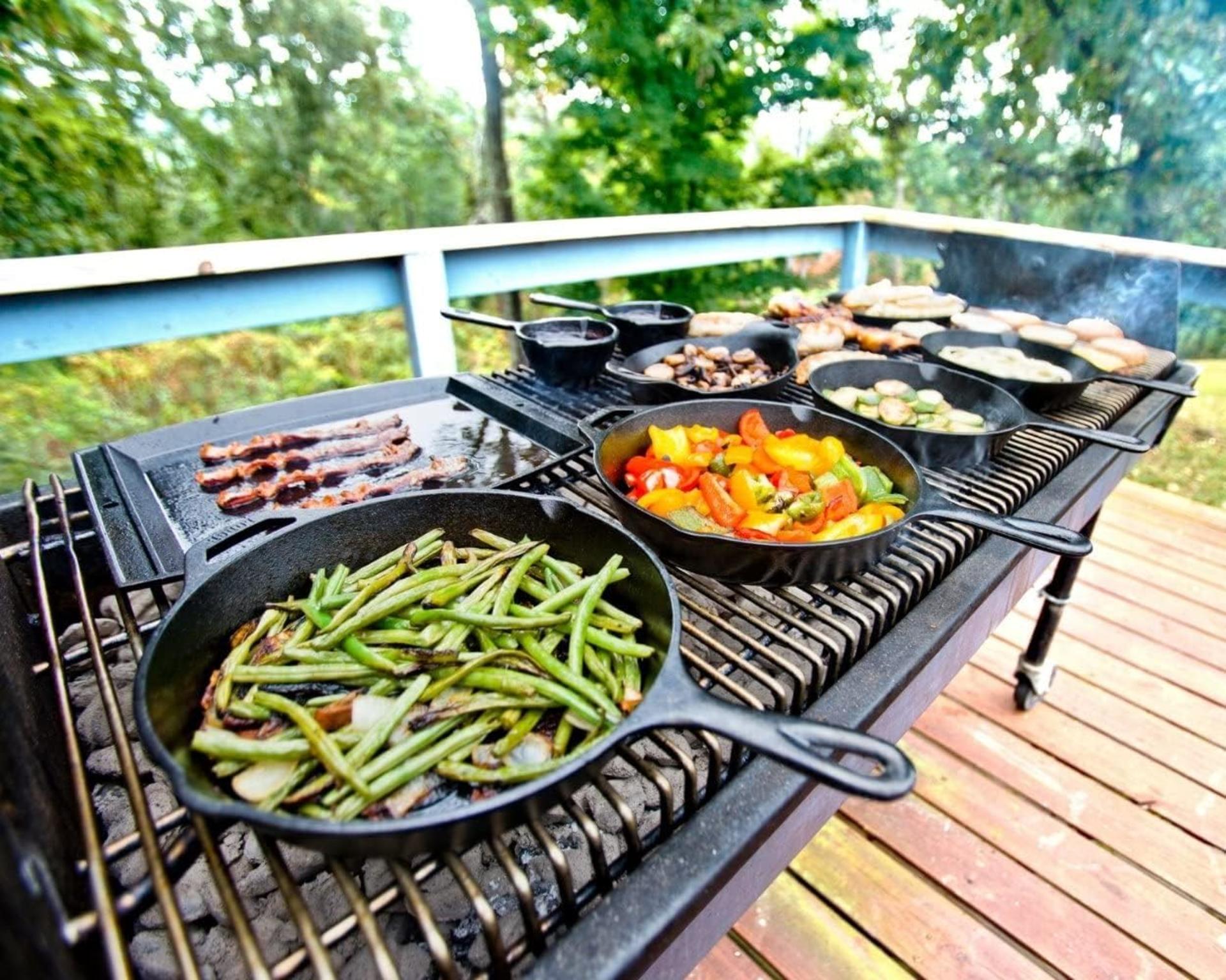 12 Inch Pre-Seasoned Cast Iron Skillet with Red Silicone Handle Holder - Oven, Grill & Campfire Safe - Made in USA - 4