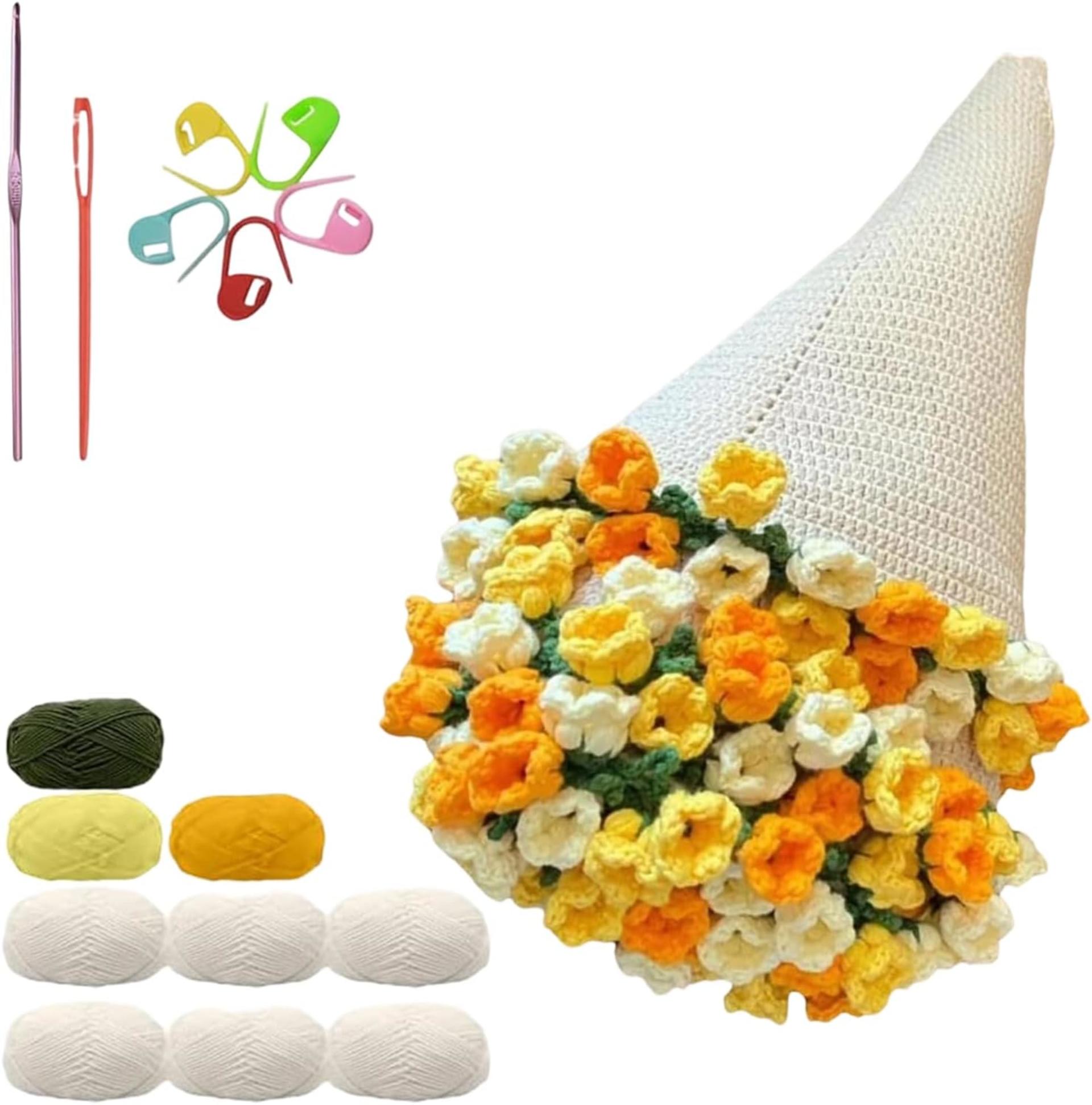 DIY Crochet Blanket Kit with Romantic Flower Bouquet Design, Beginner Friendly Handmade Gift - 8