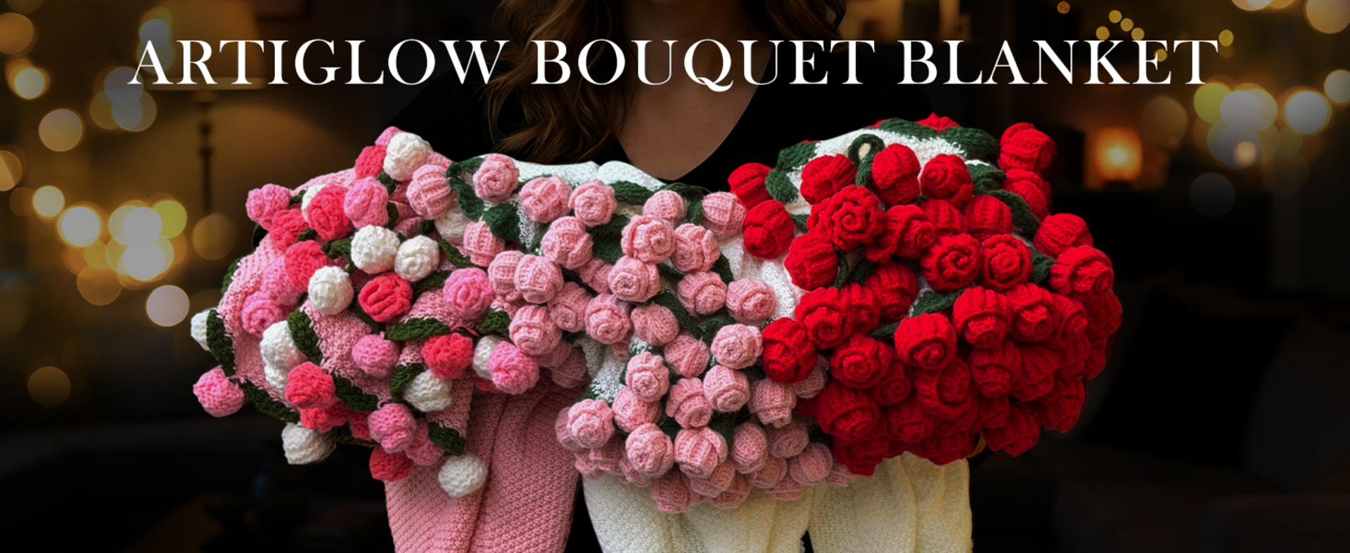 Personalized Rose Flower Blanket - Custom Embroidered Name Crochet Bouquet Throw for Women & Mom detail 1