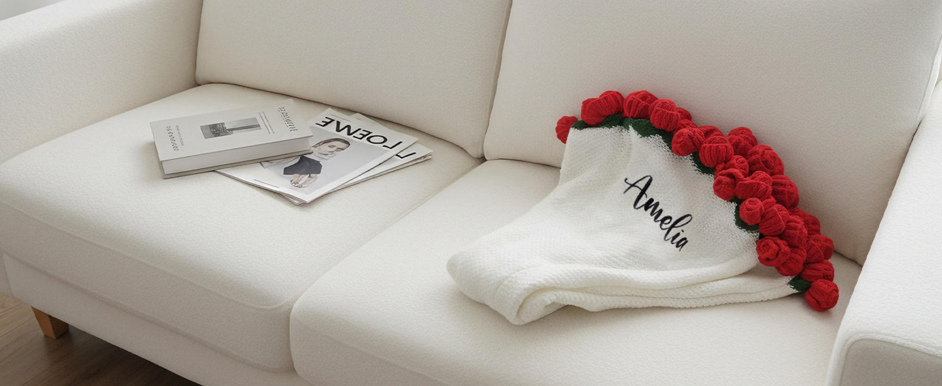 Personalized Rose Flower Blanket - Custom Embroidered Name Crochet Bouquet Throw for Women & Mom detail 2
