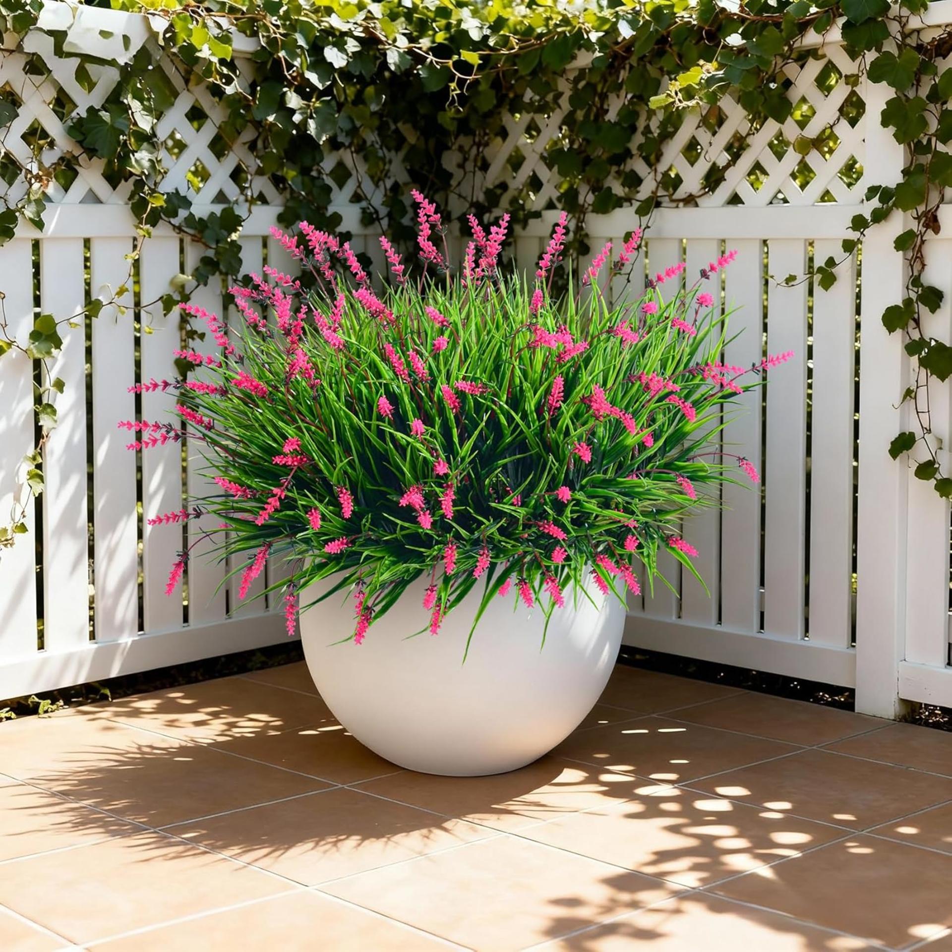 12 Bundles Artificial Lavender Flowers Faux Monkey Grass for Outdoor Indoor Decor (Pink) - 2